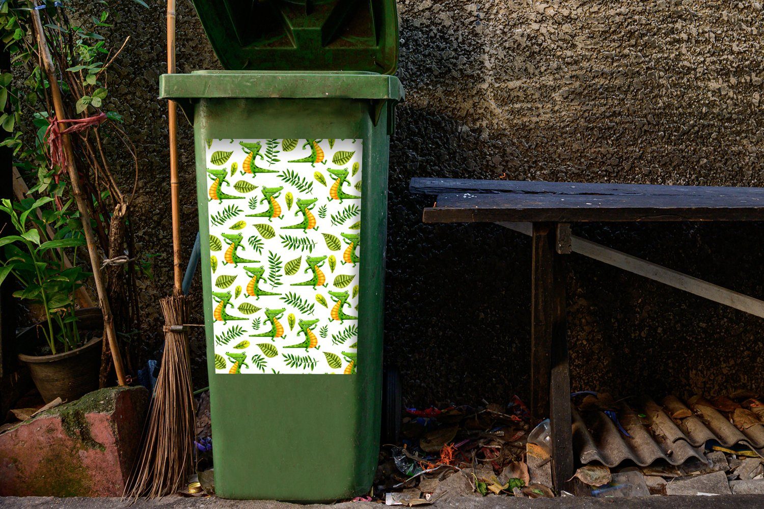 Sticker, Mülltonne, Container, MuchoWow Mülleimer-aufkleber, - Design St), Wandsticker (1 - Krokodil Abfalbehälter Kinder
