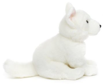 Uni-Toys Kuscheltier Weißer Schäferhund Welpe - m./o. Leine - 26 cm (Höhe) - Plüschtier, zu 100 % recyceltes Füllmaterial