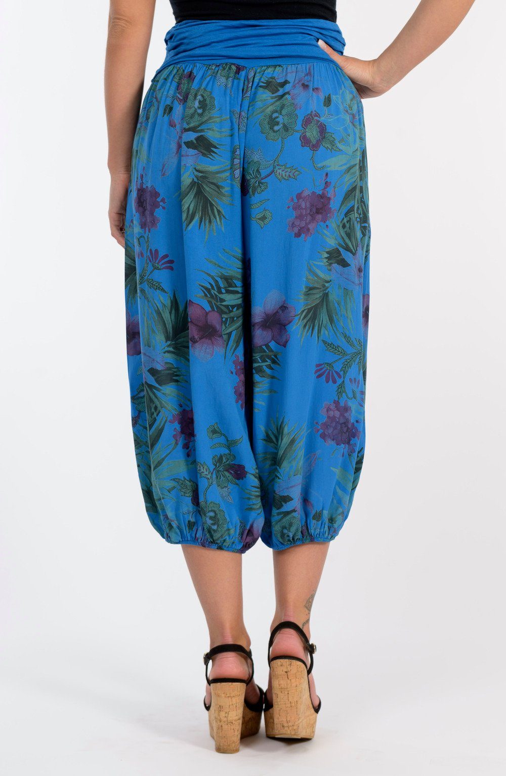 fashion than 8938 Muster blau mit Haremshose more Aladinhose Einheitsgröße malito floralem