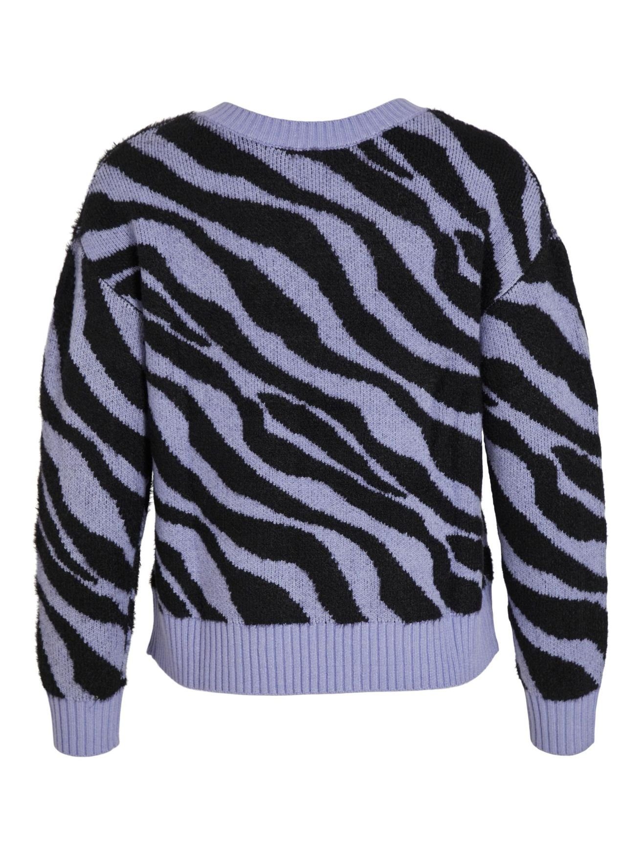 Vila Strickpullover 4612 Zebra Animal Jacquard Kuscheliger Strickpullover VIRIL FEAMI Muster in Lila