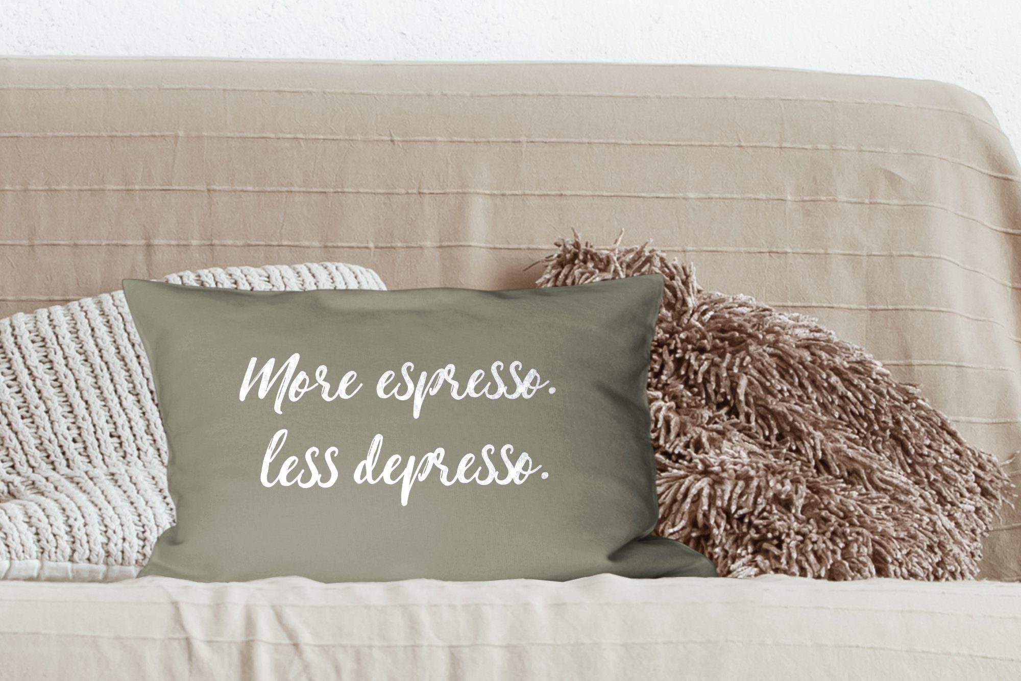 MuchoWow Dekokissen Zitate - Dekoration, Wohzimmer - Füllung, Schlafzimmer - Mehr Dekokissen Zitate Kaffee, Weniger Depresso. Zierkissen, Espresso. mit