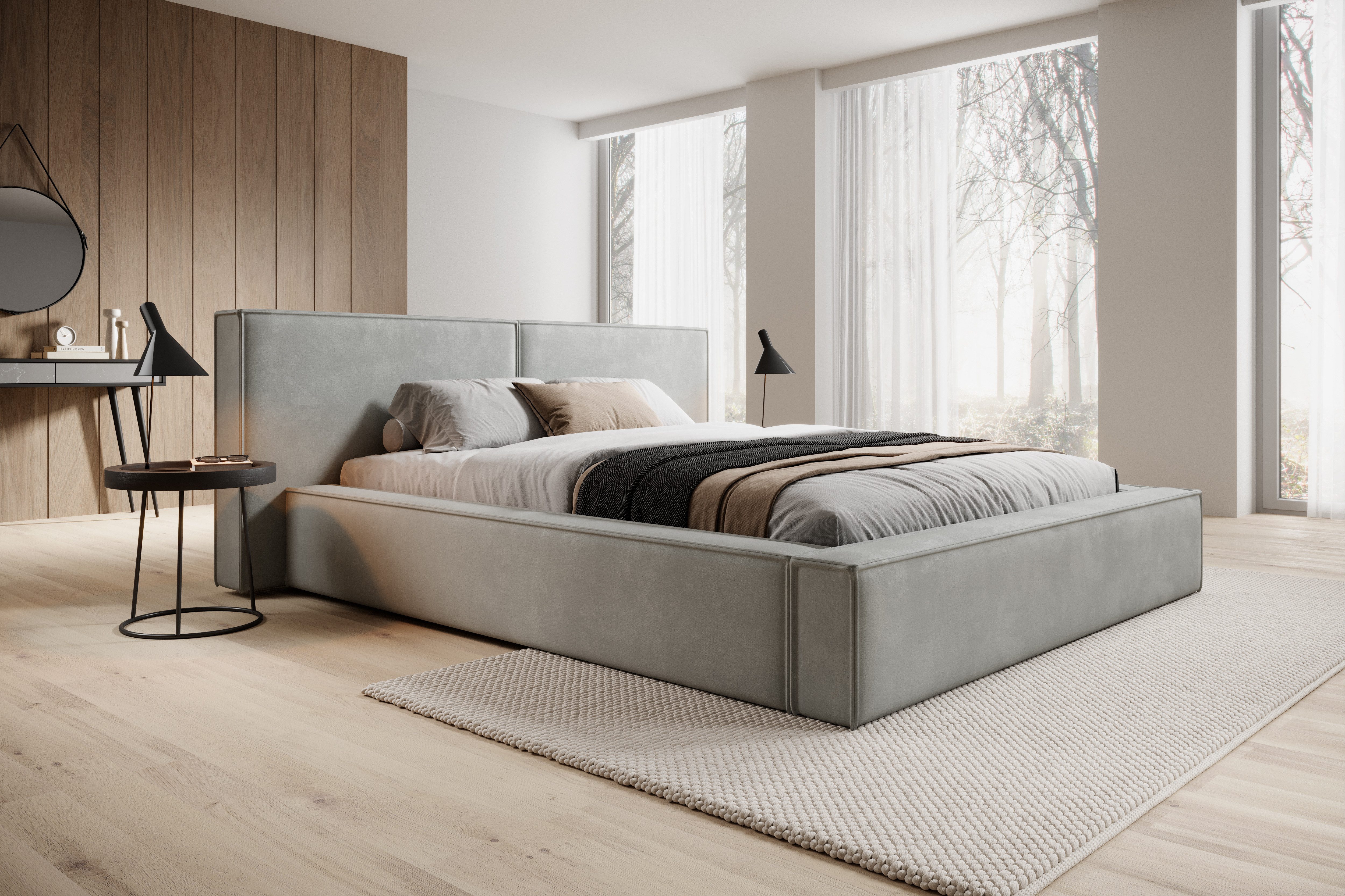 yourhouse24 Polsterbett HELIOS mit Bettkasten und Lattenrost (Bettgestell mit Lattenrost), Gepolstertes Kopfteil