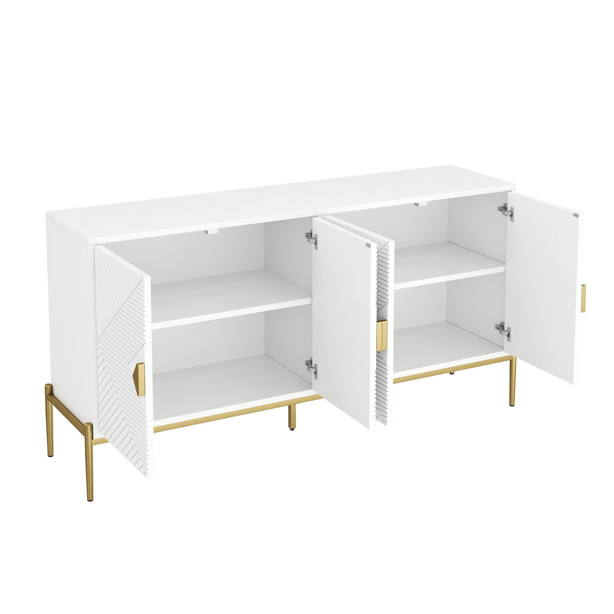 Merax Sideboard mit goldenen Metallbeinen (1 St., 162L x 40B x 80H(cm), Kommode mit 4 Türen, Aufbewahrungsschrank Anrichte, Buffetschrank