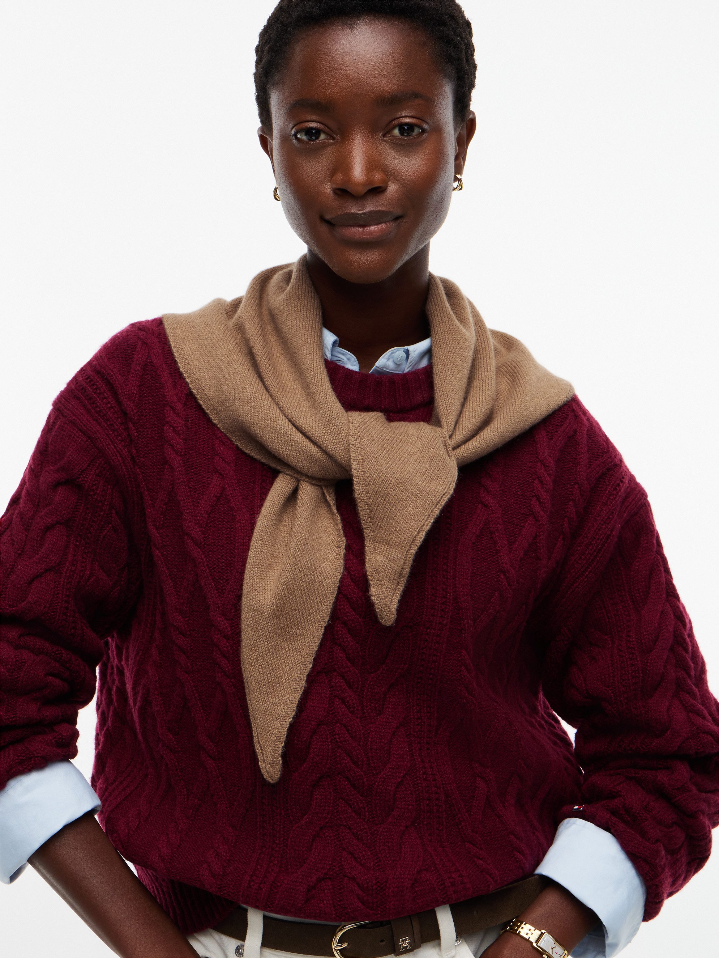 Tommy Hilfiger Wollschal TH SCRIPT TRIANGLE SCARF, dreieckig, mit Kaschmiranteil, mit Logostickerei
