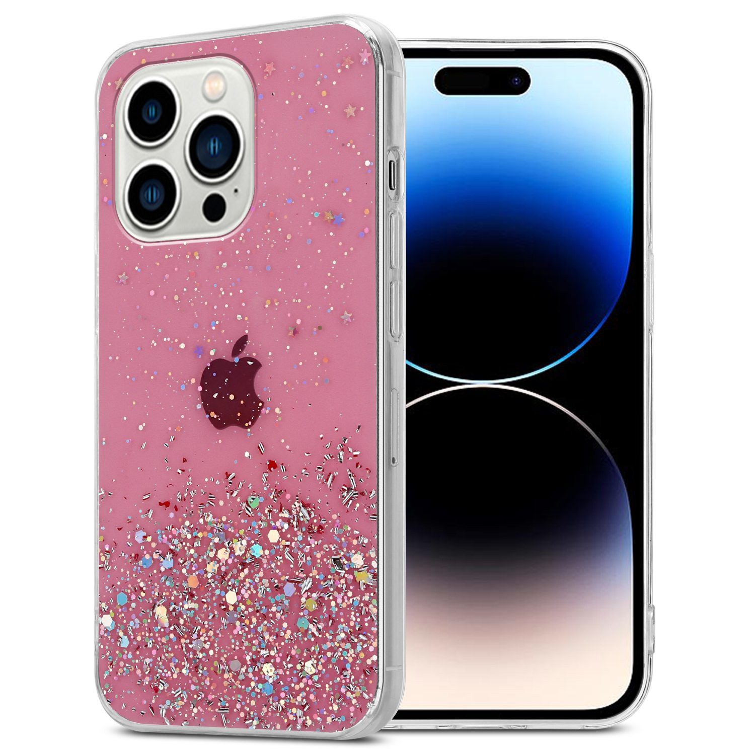 Cadorabo Handyhülle für iPhone 14 PRO MAX Hülle Apple iPhone 14 PRO MAX, Flexible TPU Silikon Handy Schutzhülle - Hülle - mit Glitzer
