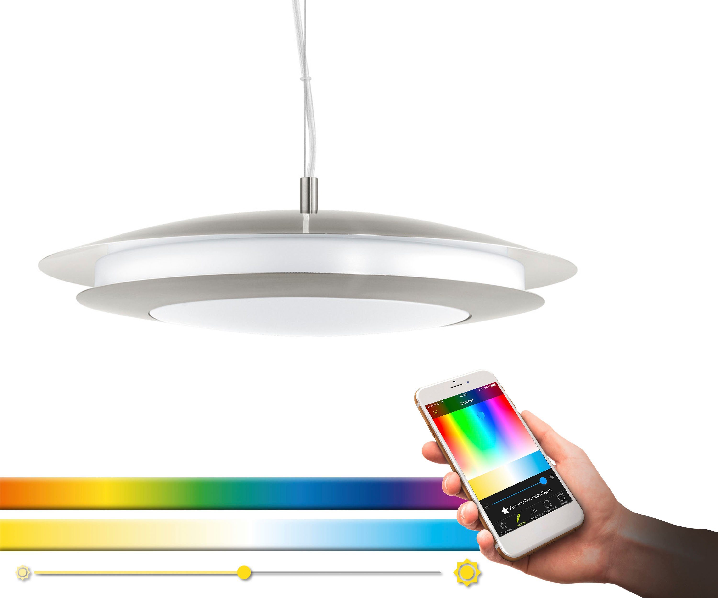 Warmweiß, mehrere Home, EGLO EGLO Helligkeitsstufen, Kaltweiß, Dimmfunktion, APP Hängeleuchte, Steuerung Pendelleuchte Tageslichtweiß, Farbwechsel, integriert, + Smart LED MONEVA-C, Neutralweiß, über CONNECT, Fernbedienung fest