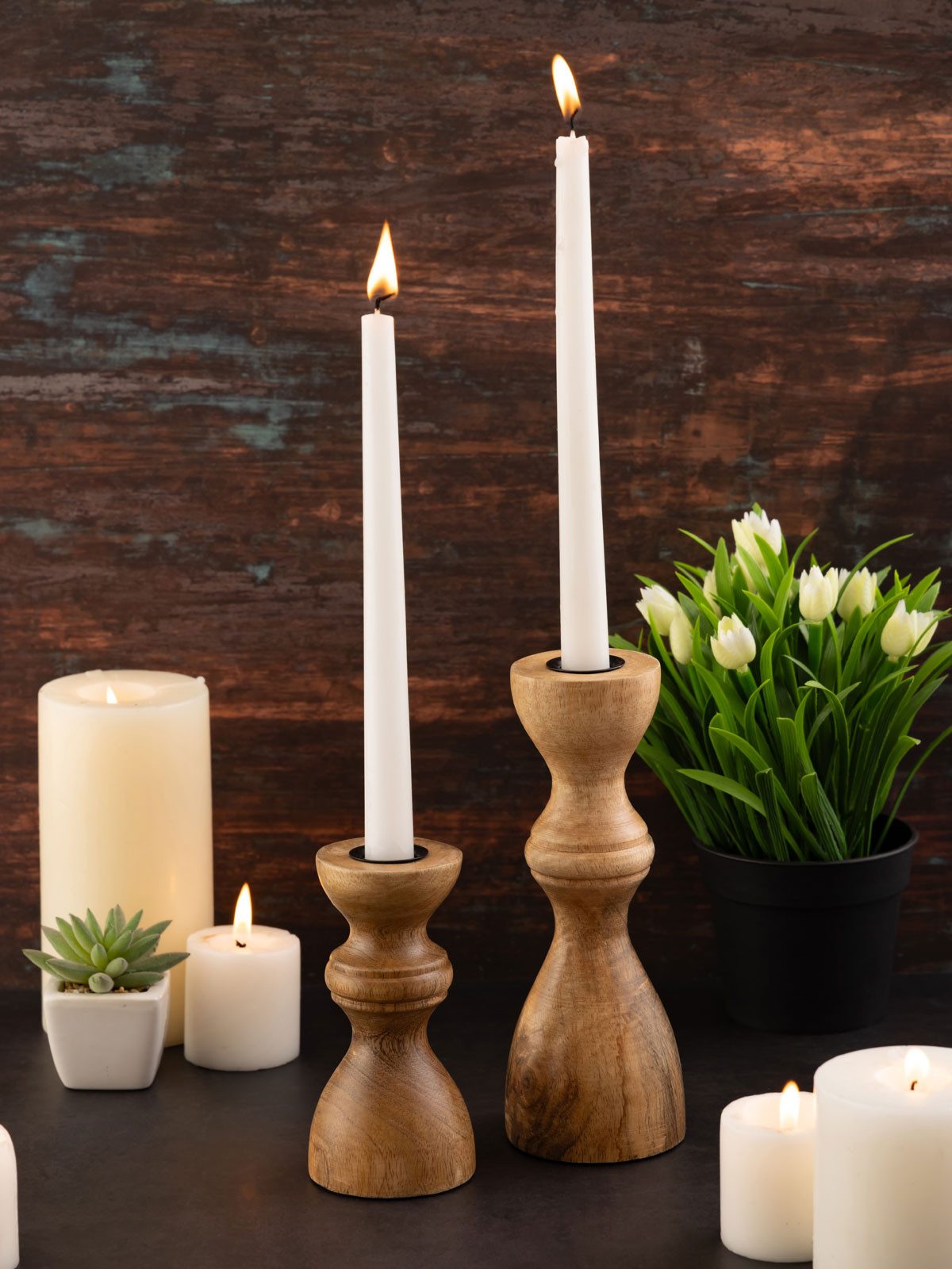 Amagohome Kerzenhalter Kerzenständer 2er Set Stabkerzen Kerzenhalter H20/13x6cm rund Kerzenle