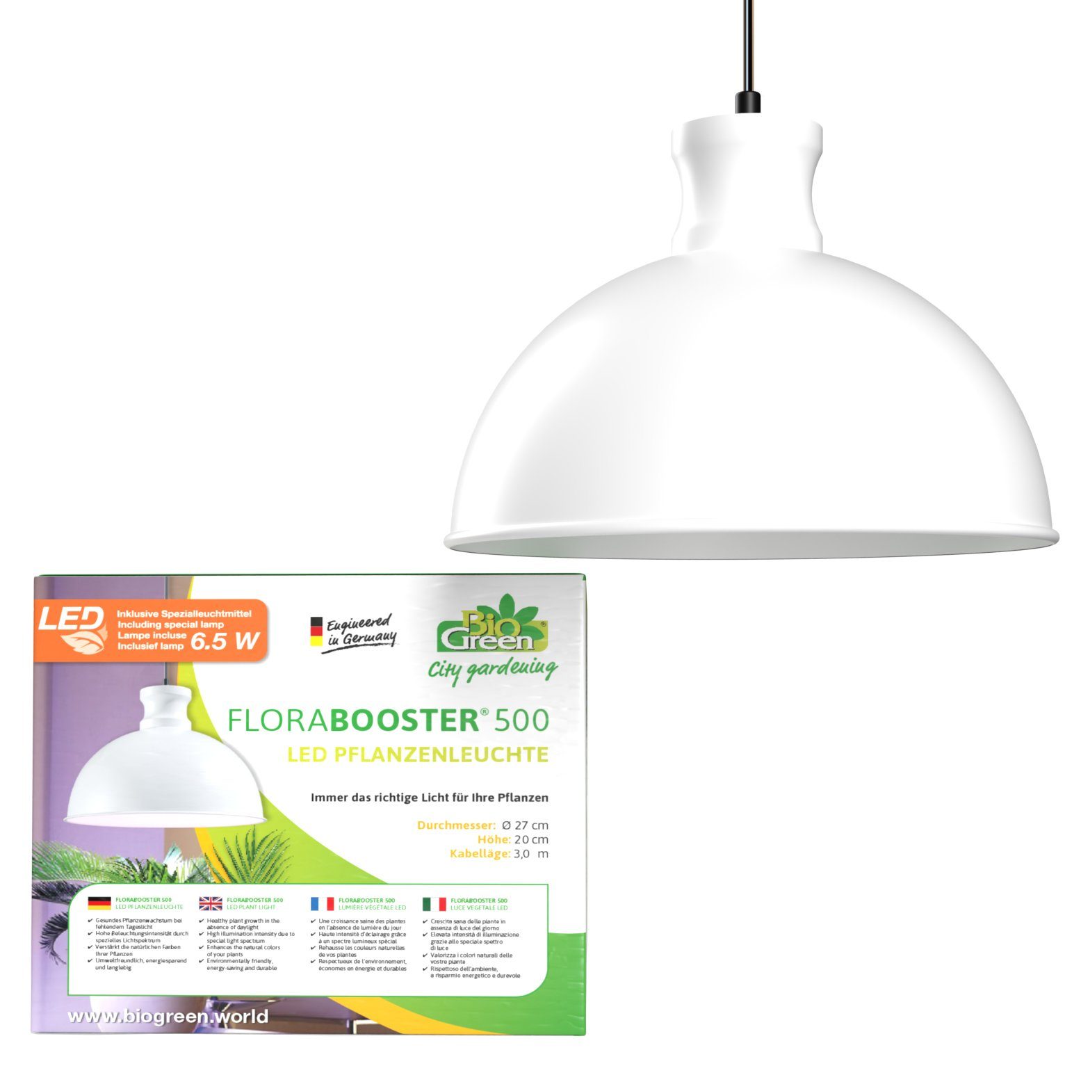 Bio Green Pflanzenlampe Pflanzenleuchte Lampe Flora-Booster500, Ø 24 cm, Rot, geringer Stromverbrauch, gleichmäßiger Lichtfluss