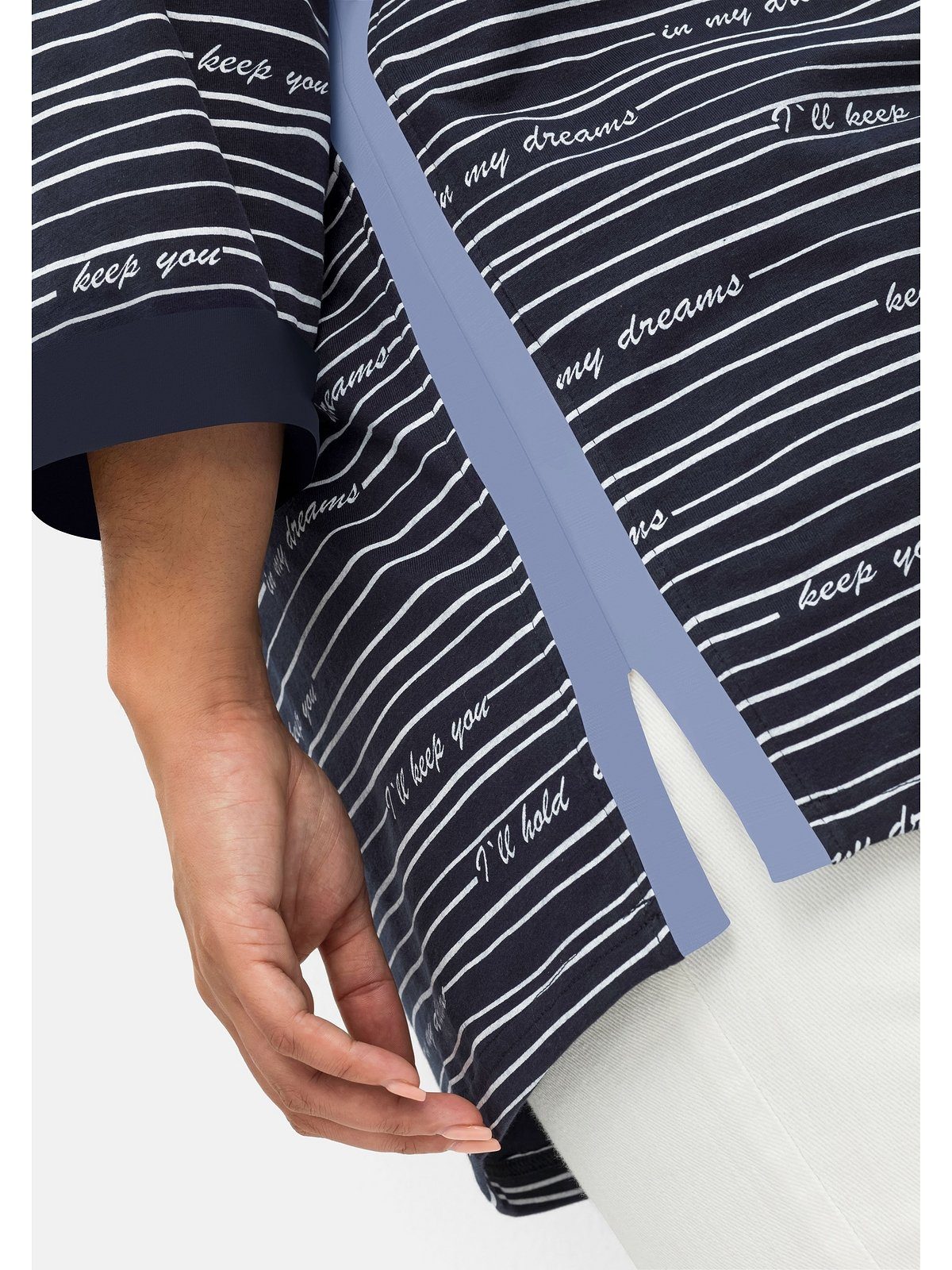 Große Größen Wordingprint Sheego mit und Streifen 3/4-Arm-Shirt