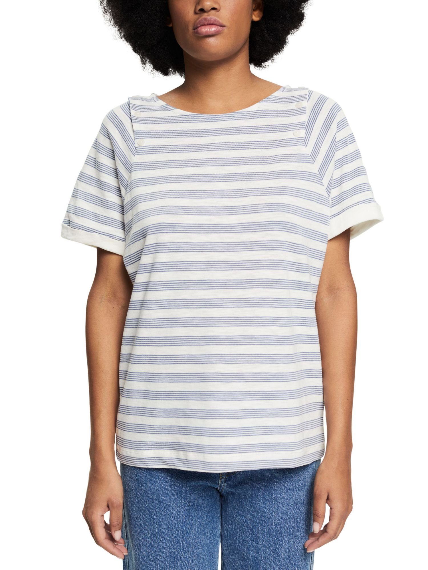 Damen Shirts Esprit T-Shirt T-Shirt mit Knöpfen aus Baumwoll-Mix (1-tlg)