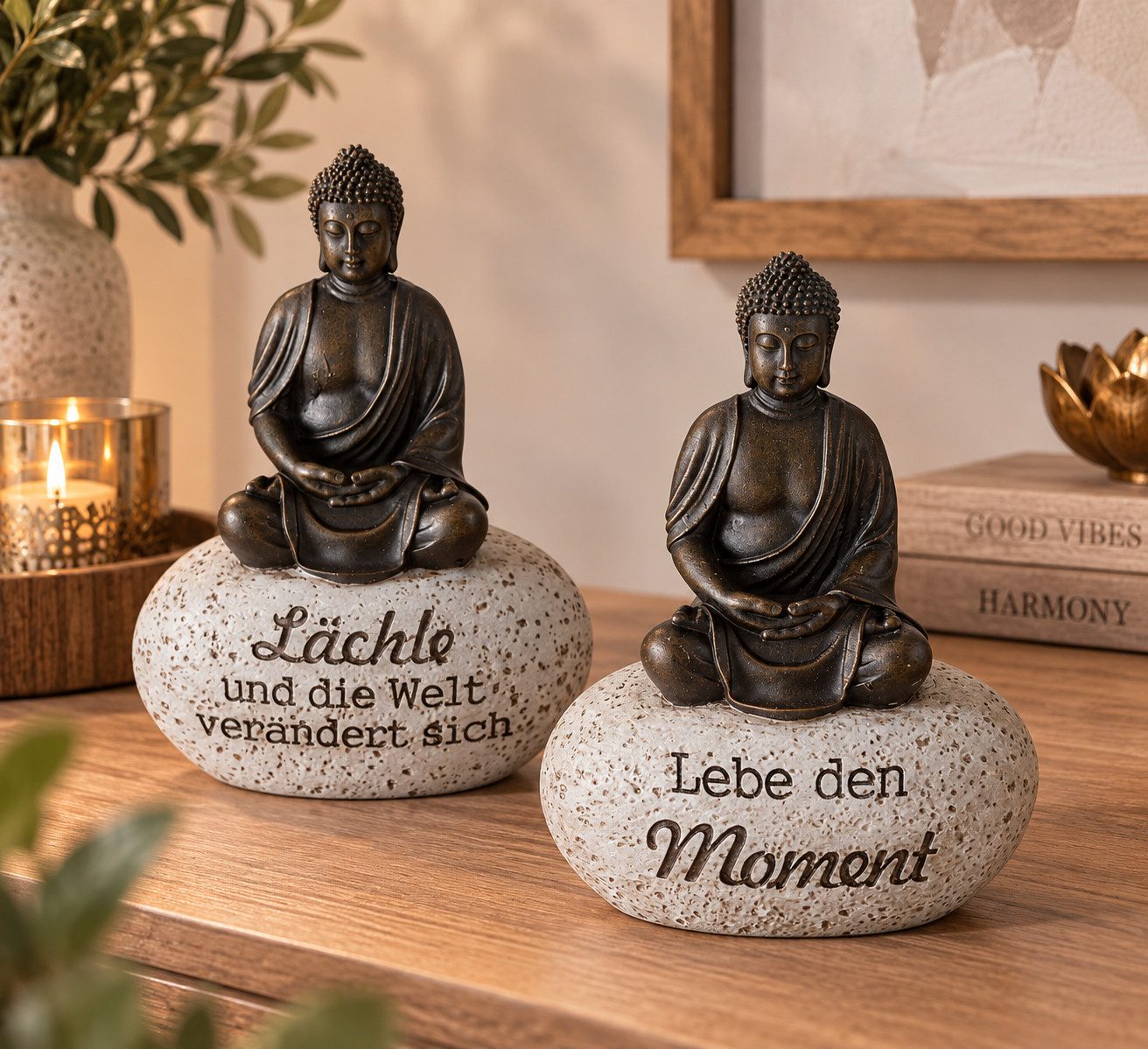 BOLTZE Buddhafigur Buddhafigur Zen-Buddha 2er Set braun grau 15 cm (2 St)