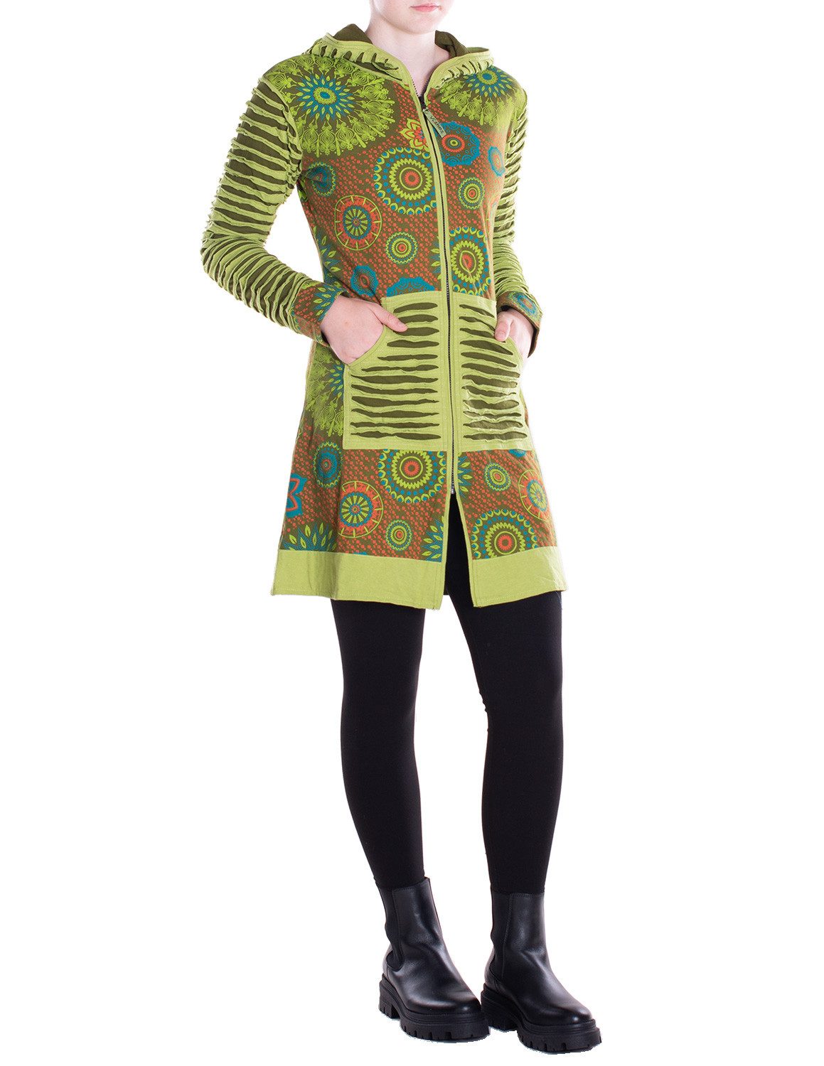 Vishes Kurzmantel Damen Mandala Blumen Jersey-Mantel Hippiemantel Kapuzenmantel Elfen, Hippie, Ethno Style – Bild 2 von 5