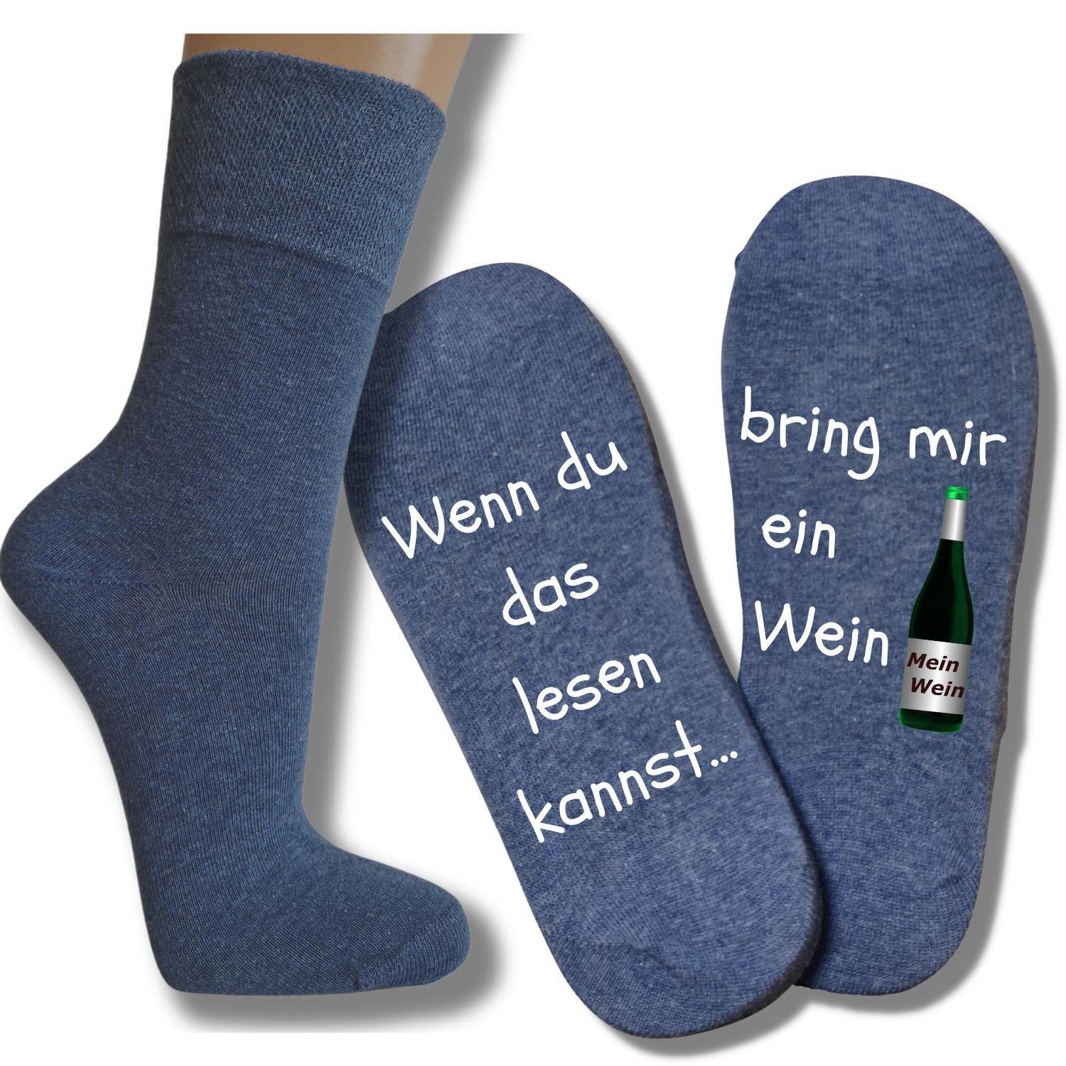 bentini Basicsocken Spruchsocken Wenn du das lesen kannst - Wein (1-Paar) jeansmelange