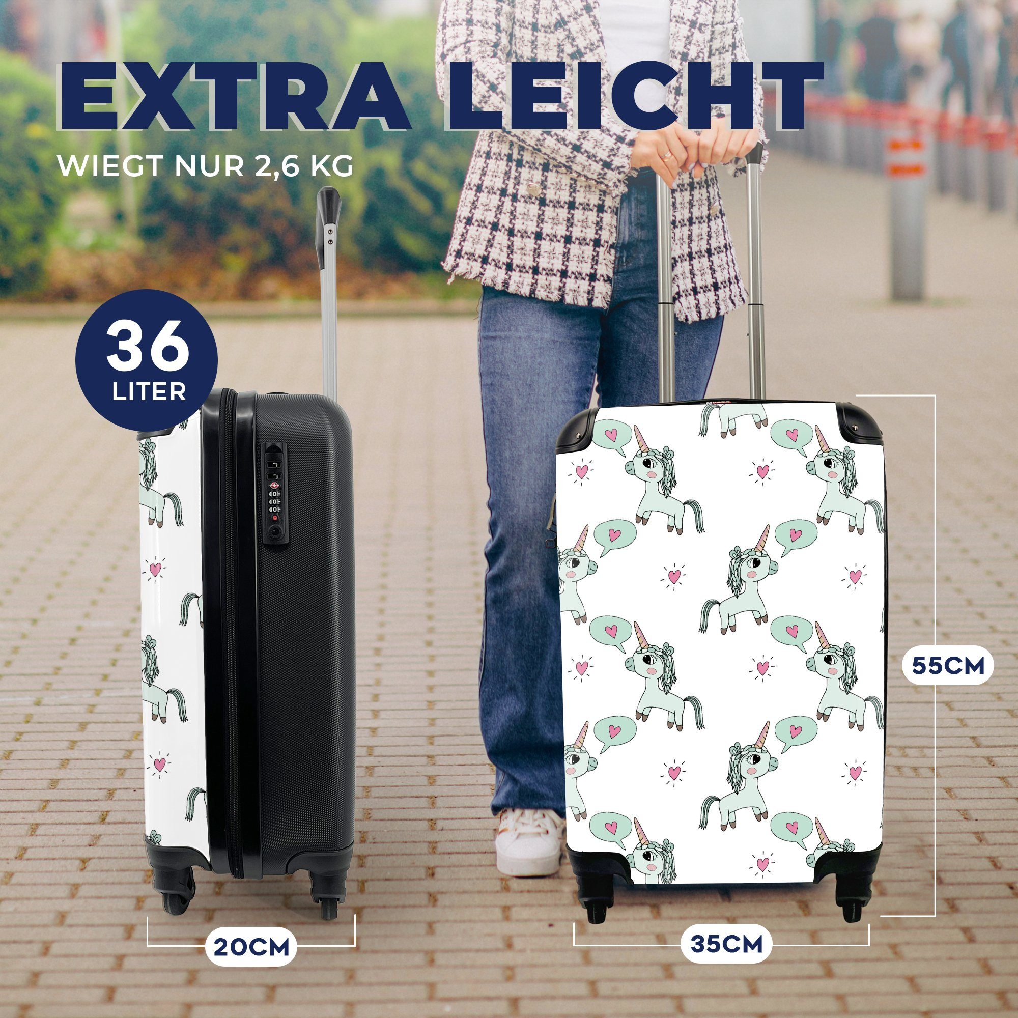 MuchoWow Muster Handgepäckkoffer - 4 Einhorn Reisetasche Ferien, Handgepäck rollen, - mit Reisekoffer Rollen, Kind, für Trolley,