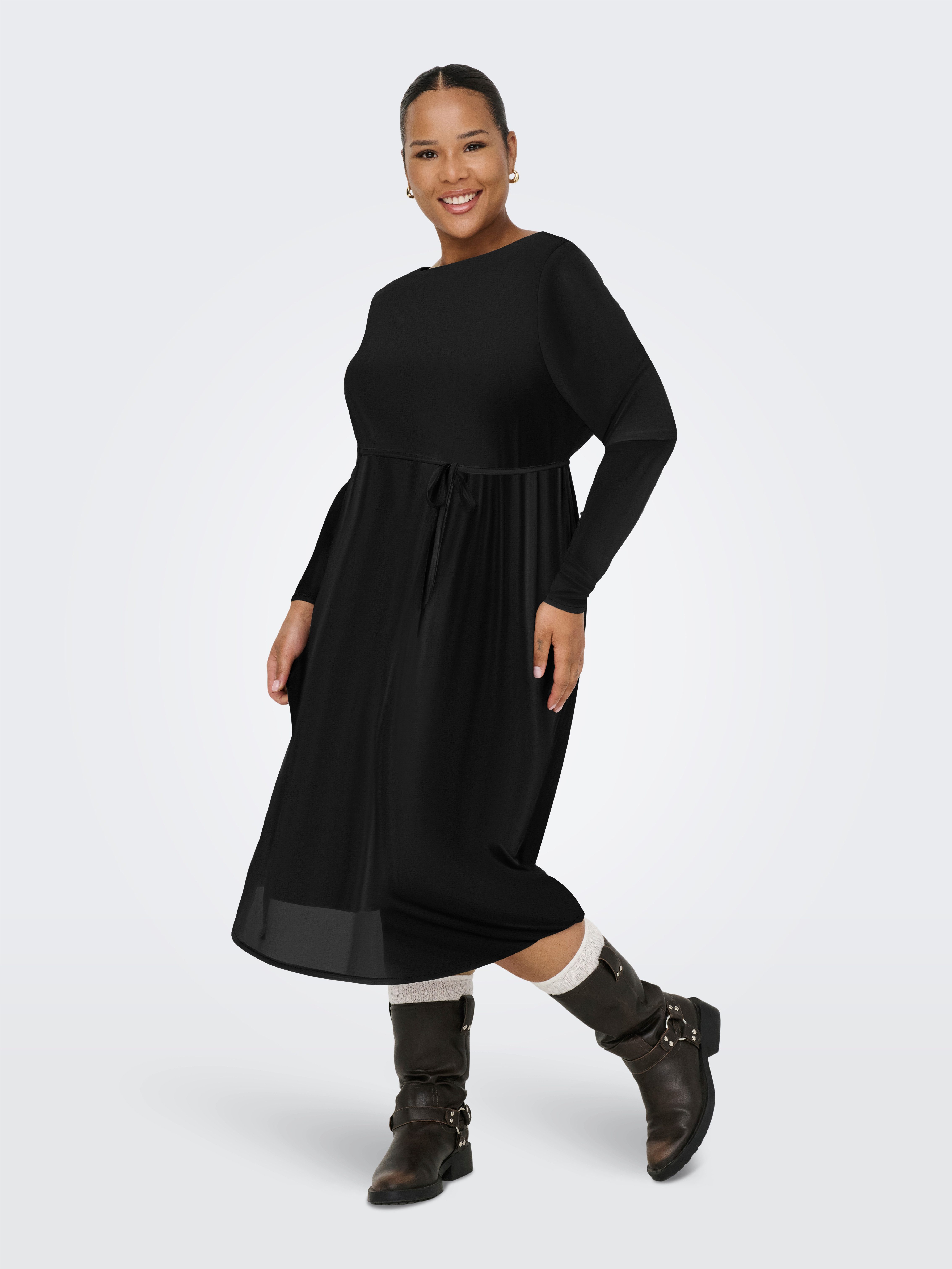 ONLY CARMAKOMA Chiffonkleid CARFOREST LIFE LS BOATNECK BLK DRESS JRS Sommerkleid – Bild 5 von 5