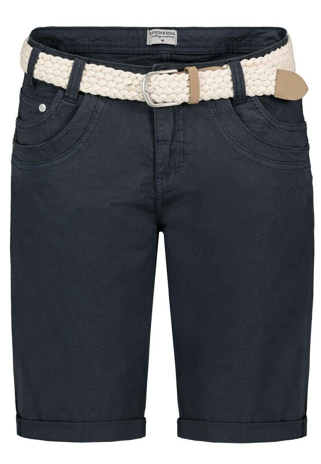 Stitch & Soul Bermudas Damen Short Bermuda kurze Hose Sommer Chino Stoff Hose mit Gürtel