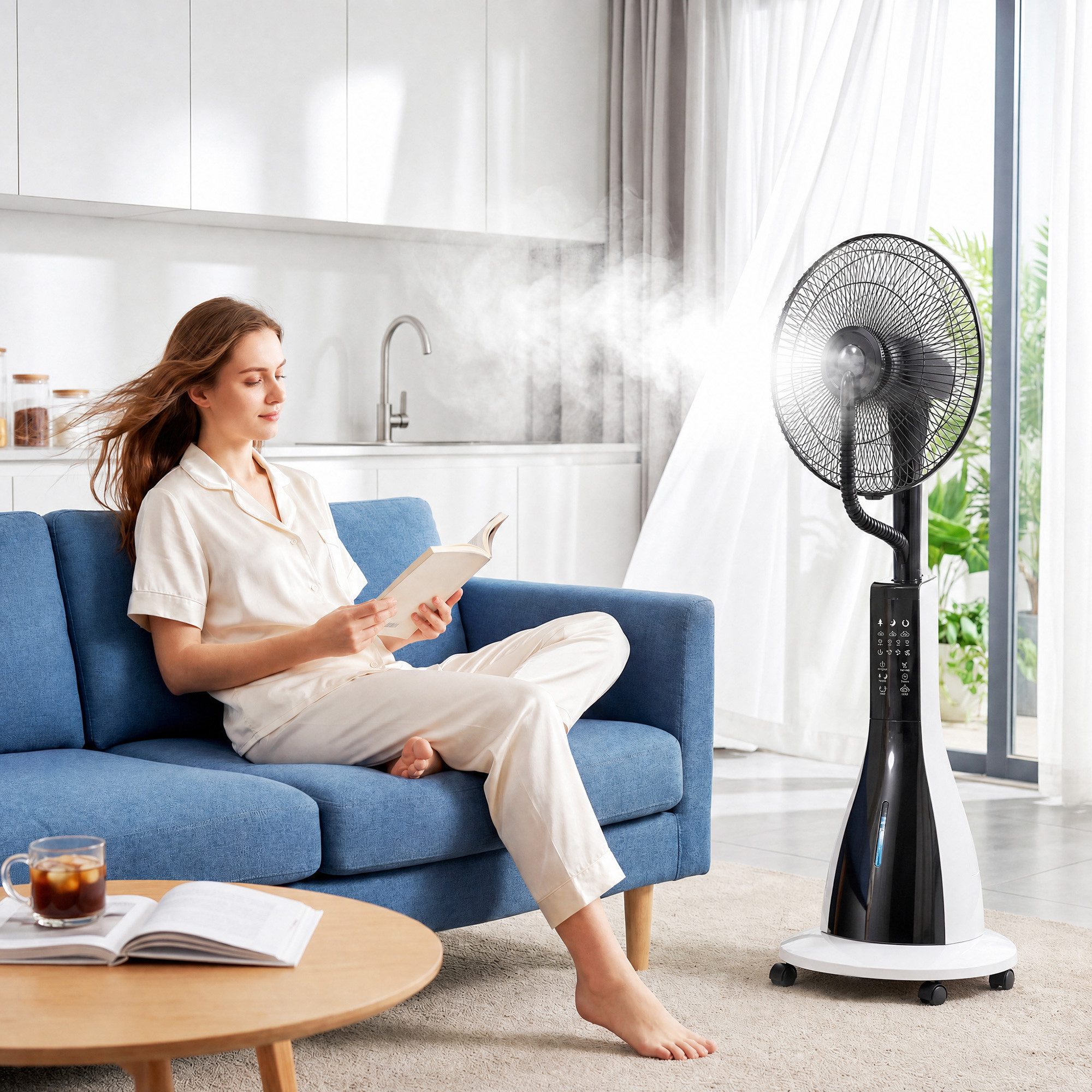 HOMCOM Standventilator Ventilator mit Wasserkühlung, 3 Stufen, 90 W, Wasserventilator, 3 Stufen 3L Wassertank 90 W Wasserventilator mit Rollen, 125 cm