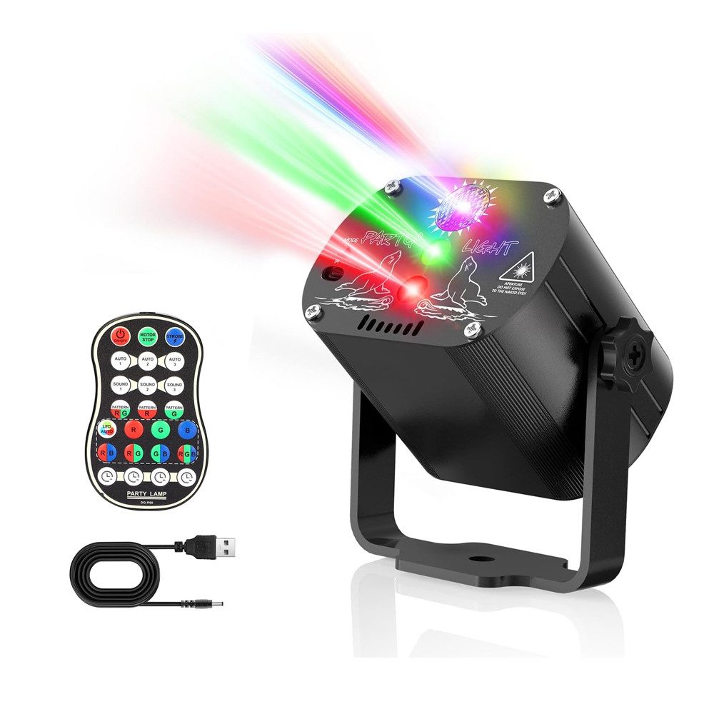 AeroAxis Discolicht Partylichter, RGB Bühnenlicht Party DJ Show für Party,Bar,Zuhause, Timer-Funktion Empfindliche Musiksteuerung, RGB, 60 Lichteffekte & 7 Modi, Funkfernbedienungen, Bühnenlicht
