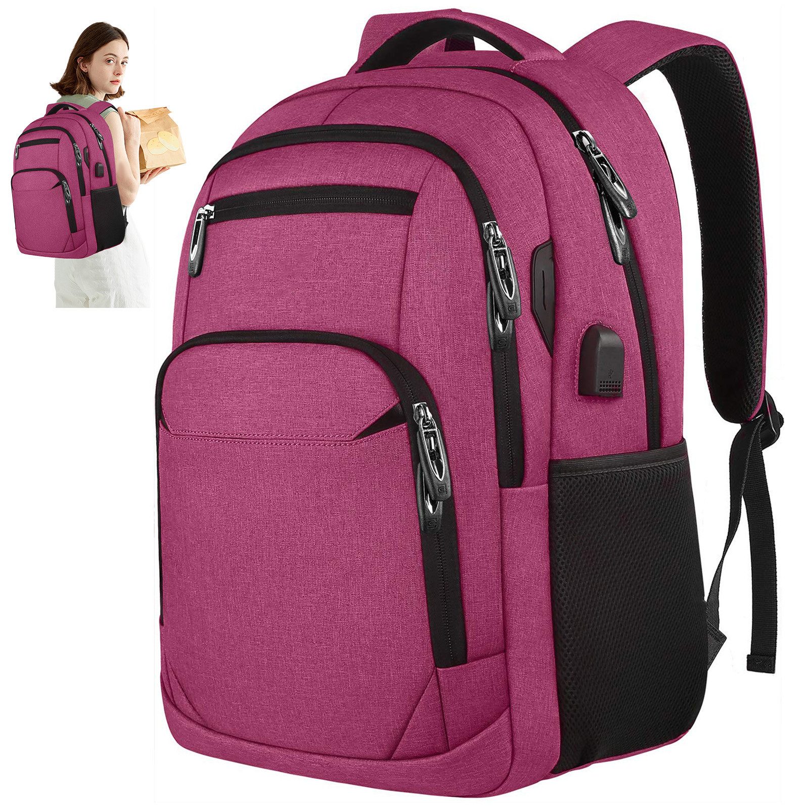 OKWISH Laptoprucksack Laptop Rucksäcke Schulrucksack Wasserbeständig Laptoptasche (Uni Tasche Businessrucksack Sportrucksack, Anti-Diebstahl, Backpack mit Laptopfach, mit USB-Anschluss), Herren Damen Jungen Teenager Arbeit Business Freizeit Reisen