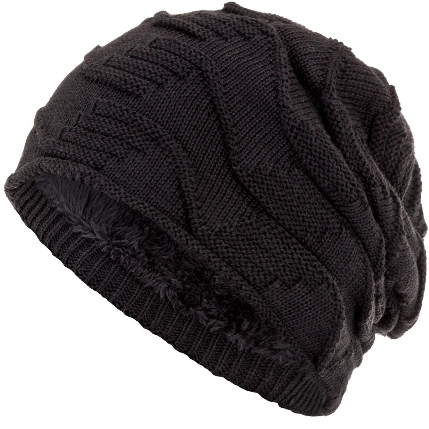 compagno schwarz mit gefütterte Strickmütze Mütze Warm Wintermütze (1-St) Beanie elegantem Strickmuster