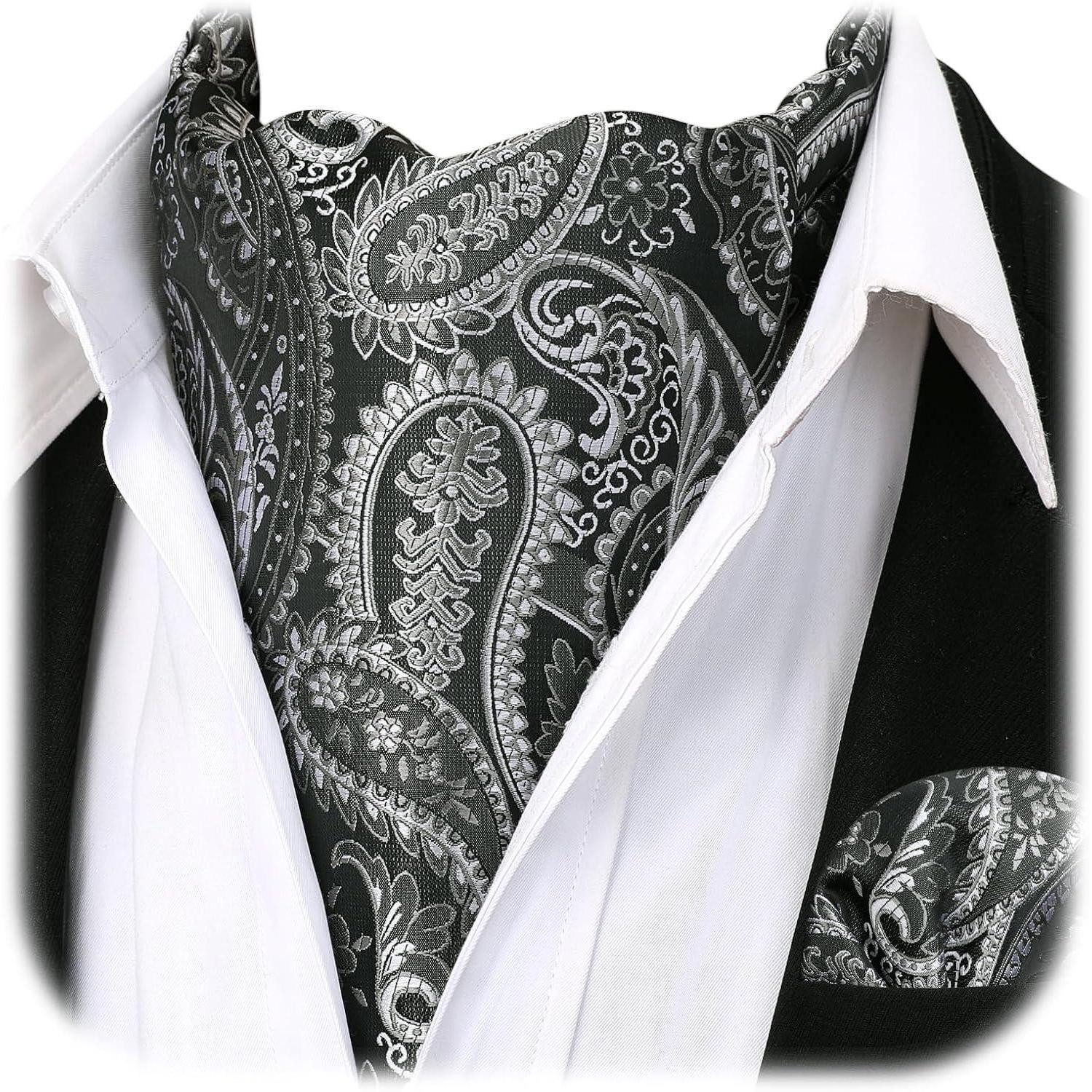 LuxusKollektion Krawatte Krawattenschal Herren Paisley Ascot Grau Silber 2 Einheitsgröße