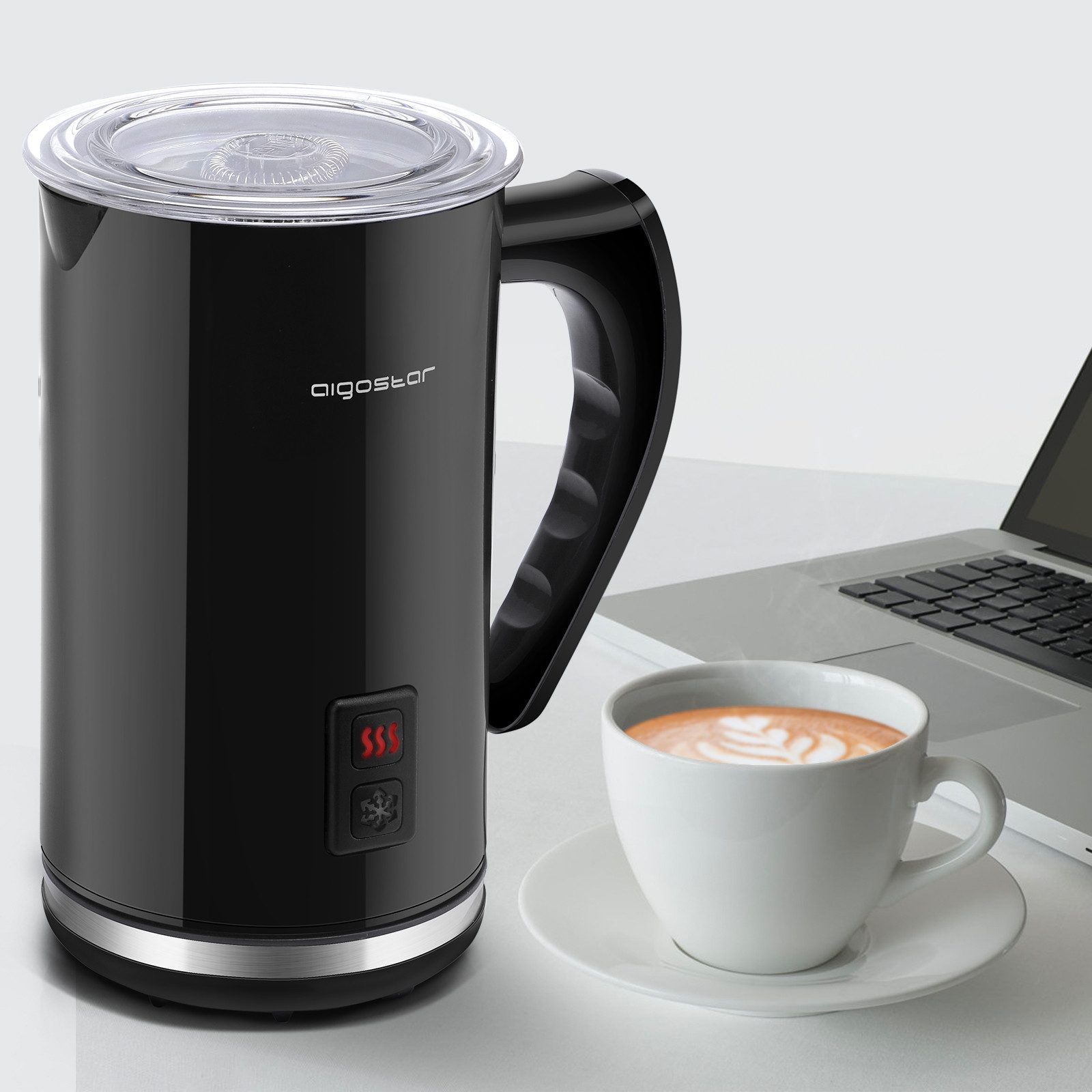 Aigostar Milchaufschäumer Milchaufschäumer Elektrisch 500W 240ml mit 3 Modi, Milchaufschäumer Elektrisch 500W 240ml mit 3 Modi