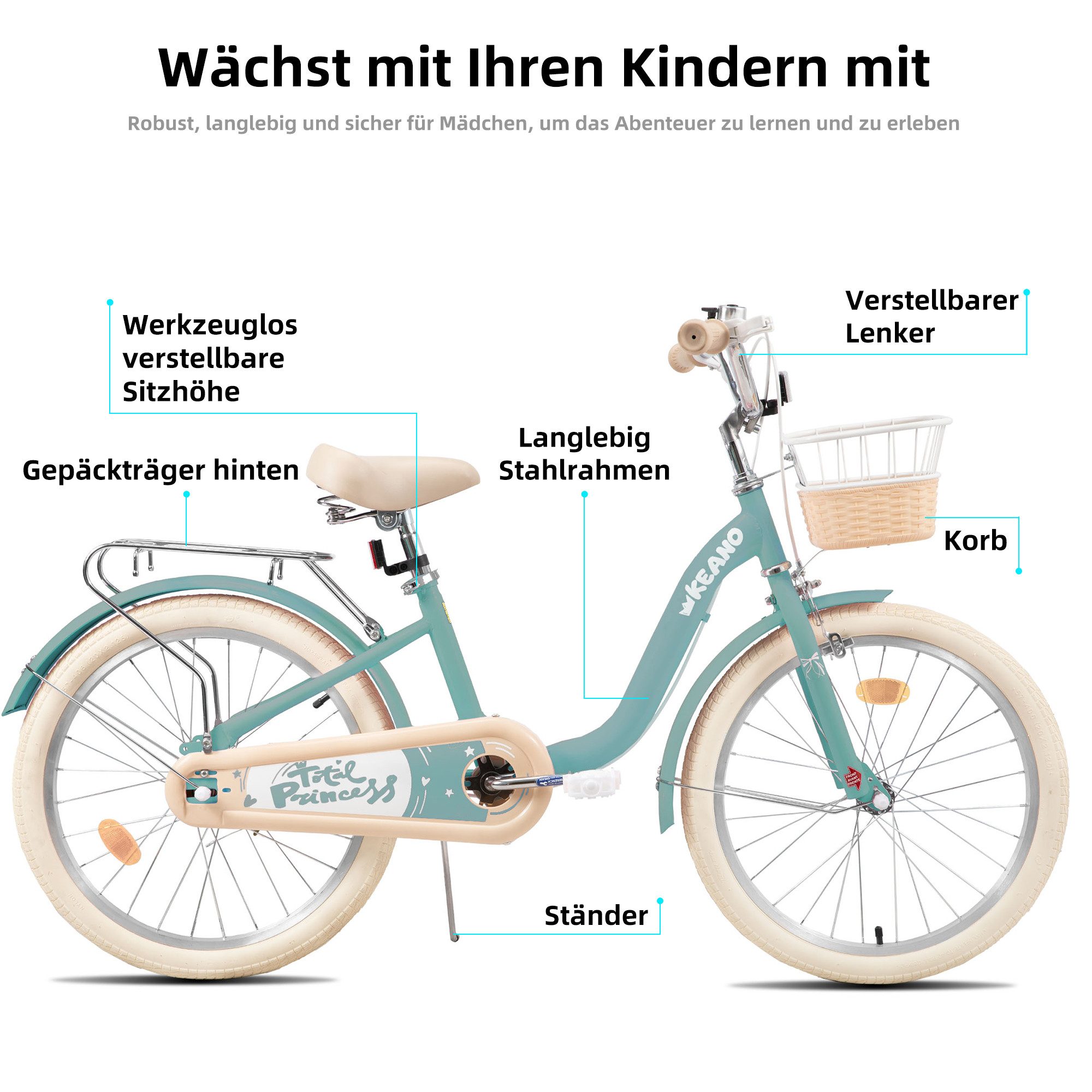 JOYSTAR Kinderfahrrad 16/20 Zoll Fahrräder für Mädchen Geeignet 4-13 Jahren, mit Korb, Kotflügel, Kettenschutz, Gepäckträger und Stützrädern