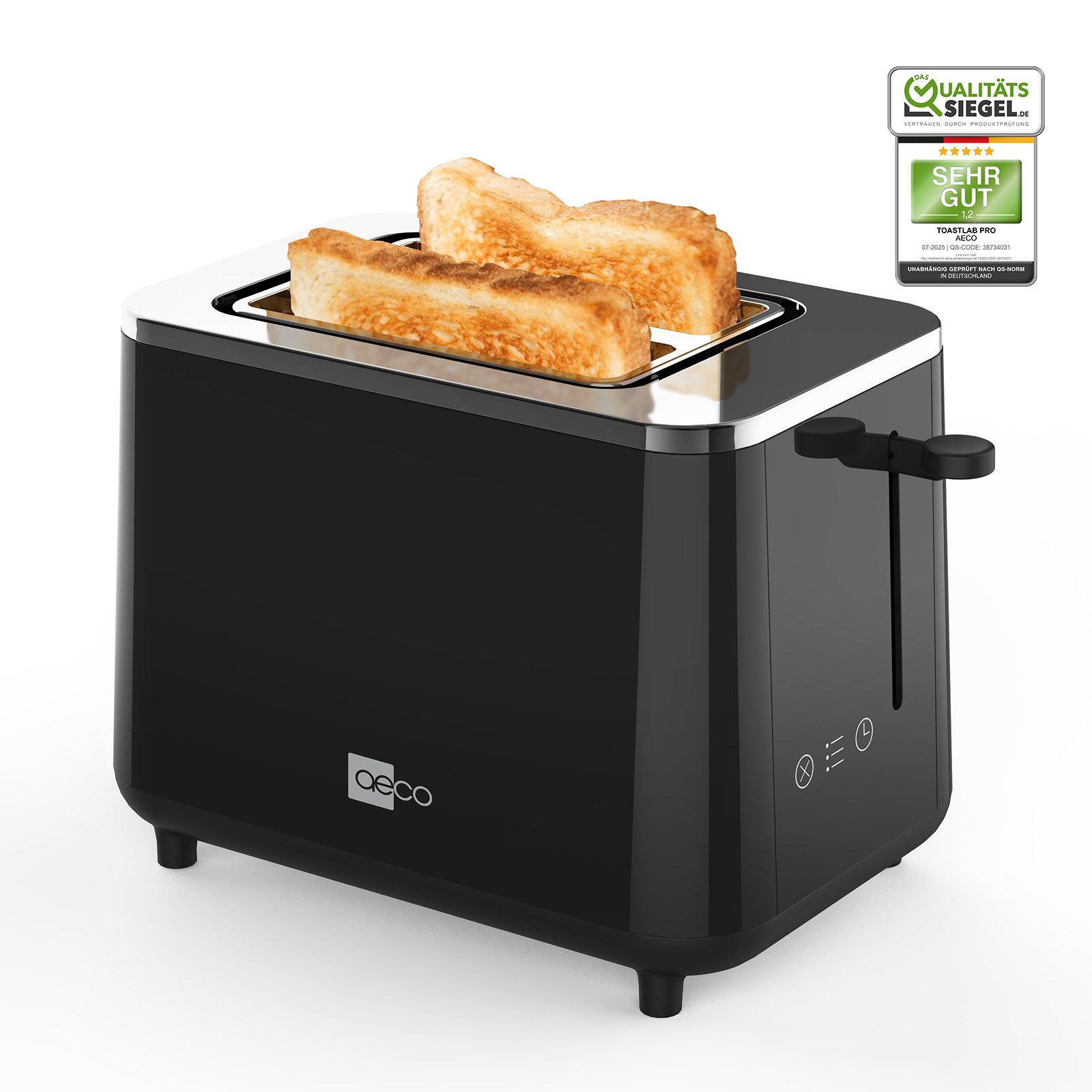 AECO Toaster toastlab PRO ToasterTouch Display, Zwei extra große Toastschlitze, für 2 Scheiben, 950 W, Zwei Toastschlitze,LED Touch-Buttons,6 Bräunungsstufen
