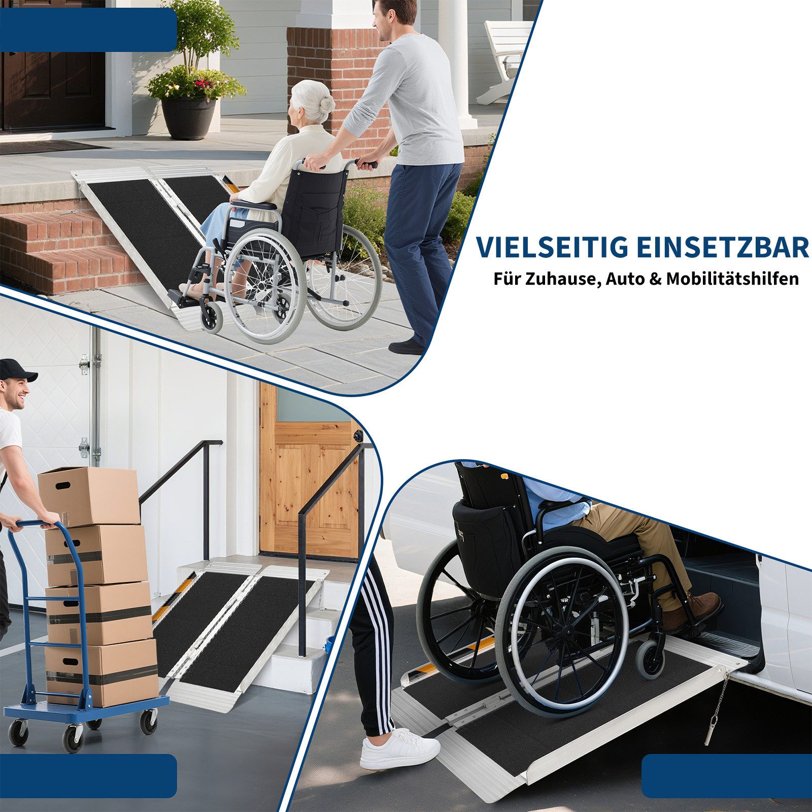 GarveeMore Auffahrrampe Faltbare Rollstuhlrampe aus Aluminium, 2-fach klappbar, inkl. Handschuhen, für Türschwellen, Stufen, Auto und SUV – Bild 5 von 5