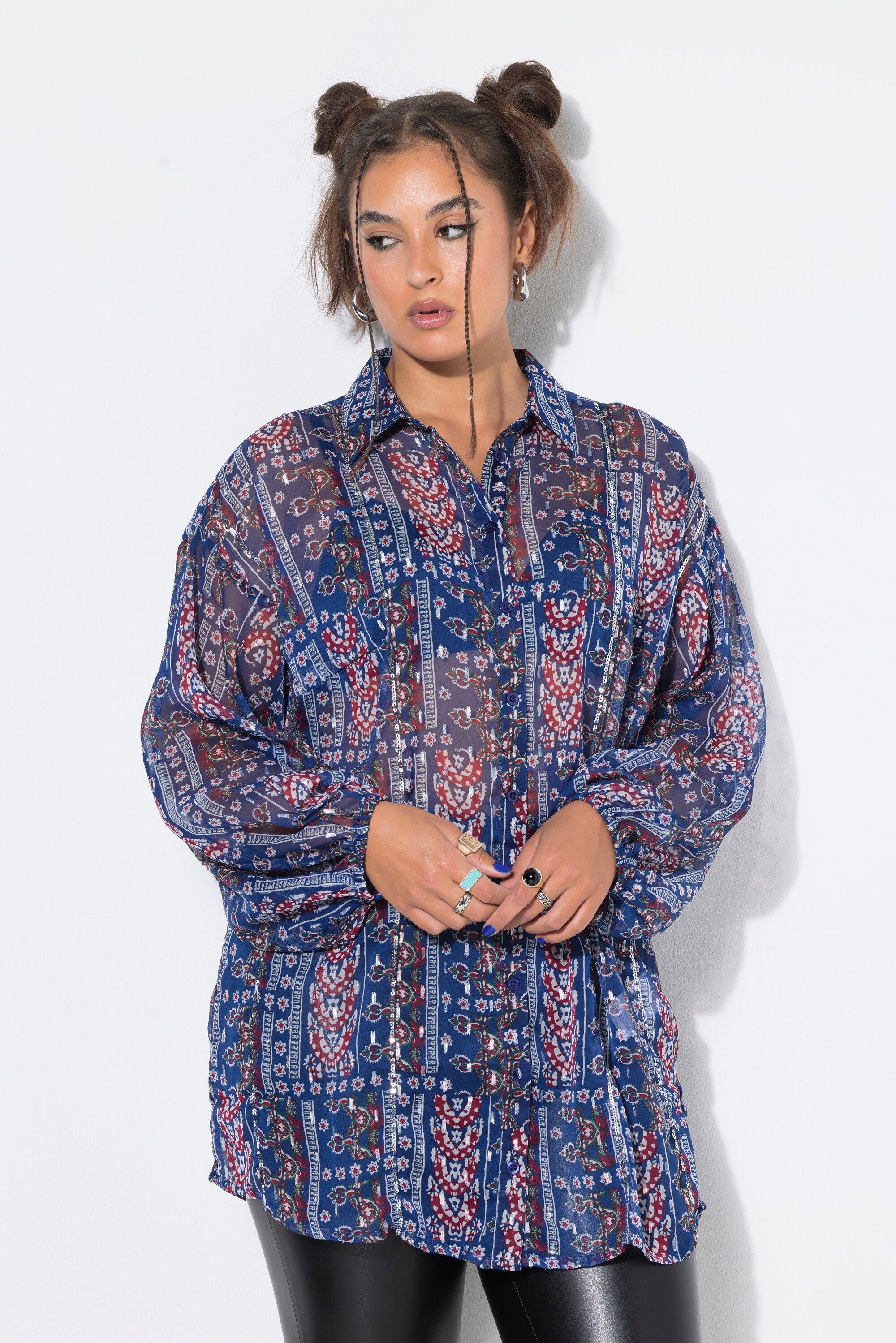 Studio Untold Longbluse Chiffon-Bluse Loose Shape Patchprint