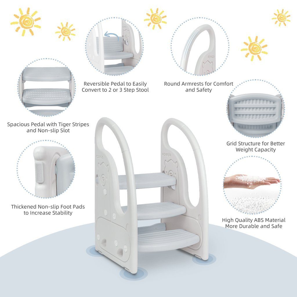 Onasti Tritthocker Tritthocker Dreistufiger Kinderhocker für Bad, Schlafzimmer, Küche