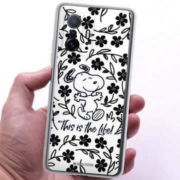 DeinDesign Handyhülle Peanuts Blumen Snoopy Snoopy Black and White This Is The Life, Xiaomi 11T Pro 5G Silikon Hülle Bumper Case Handy Schutzhülle