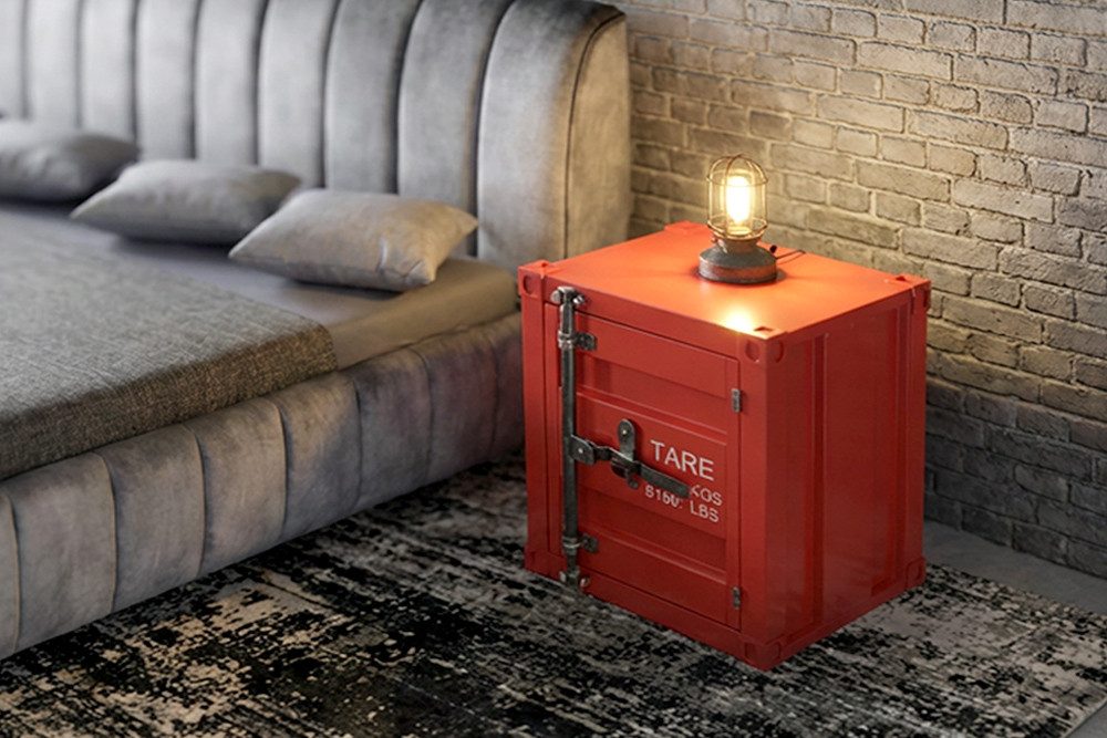 riess-ambiente Beistelltisch GLOBETROTTER 50cm rot – Metall, Container-Look, montiert (Einzelartikel, 1-St), Nachtschrank mit Stauraum & Tür – ideal für Schlaf- oder Wohnzimmer