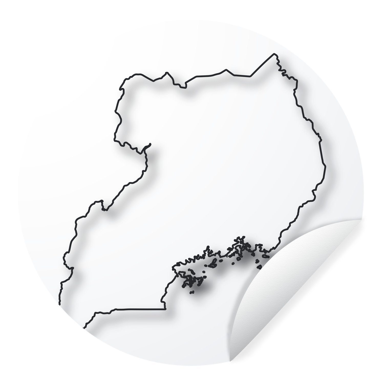 MuchoWow Wandsticker Schwarz-Weiß-Illustration einer Linie in der Form von Uganda (1 St), Tapetenkreis für Kinderzimmer, Tapetenaufkleber, Rund, Wohnzimmer