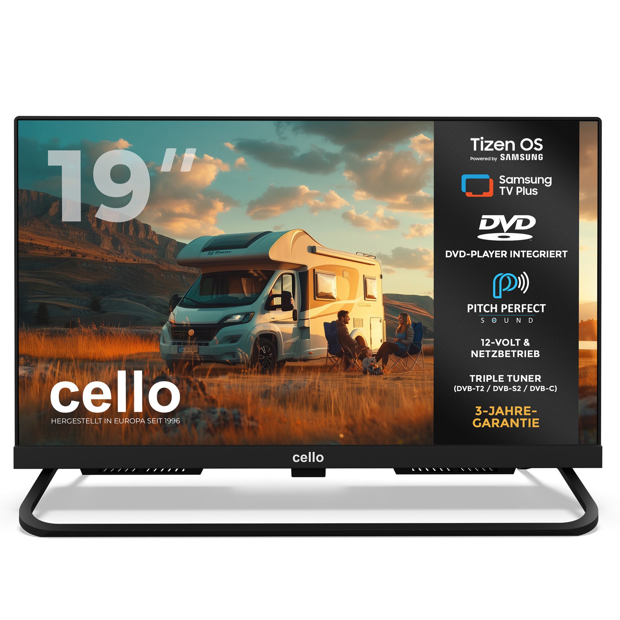 Cello CTrav-19TZ LED-Fernseher (48,26 cm/19 Zoll, HD, WLAN, Smart-TV, Smart Tizen OS powered by Samsung, Pitch Perfect Sound™, Triple Tuner)
