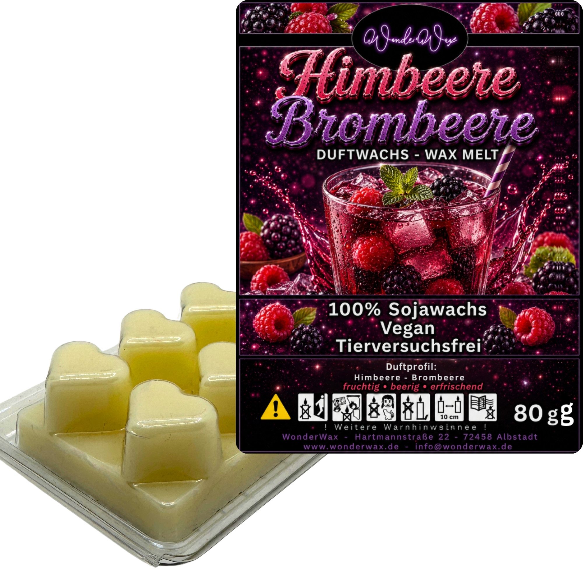WonderWax Duftwachs WonderWax® Duftwachs 6 Herzen, (Himbeeren & Brombeeren), Duftrichtung: Himbeeren & Brombeeren