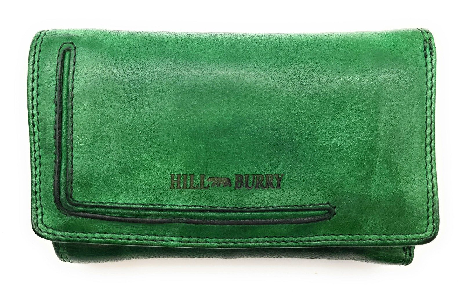 Hill Burry Geldbörse echt Leder Damen Portemonnaie mit RFID Schutz, Handschmeichler aus gewaschenem Rindleder, Farbe grün