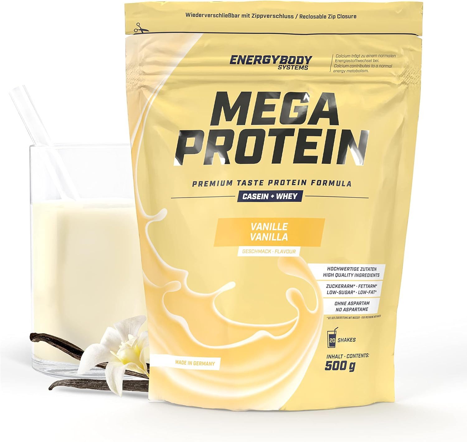 Energybody Systems Mega Protein Pulver, Whey und Casein Eiweißpulver, super cremig lecker, aspartamfrei