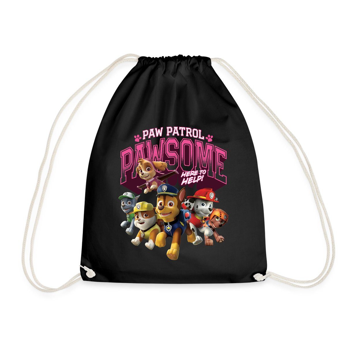 Spreadshirt Turnbeutel Paw Patrol Pawsome Here To Help Spruch Rosa Turnbeutel (1-tlg)