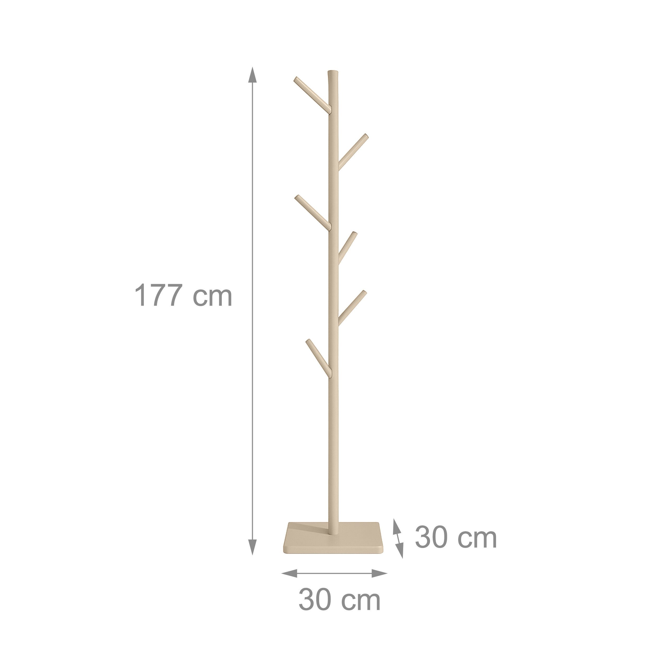 relaxdays Garderobenständer Holz 8 Hake, Cappuccinobeige
