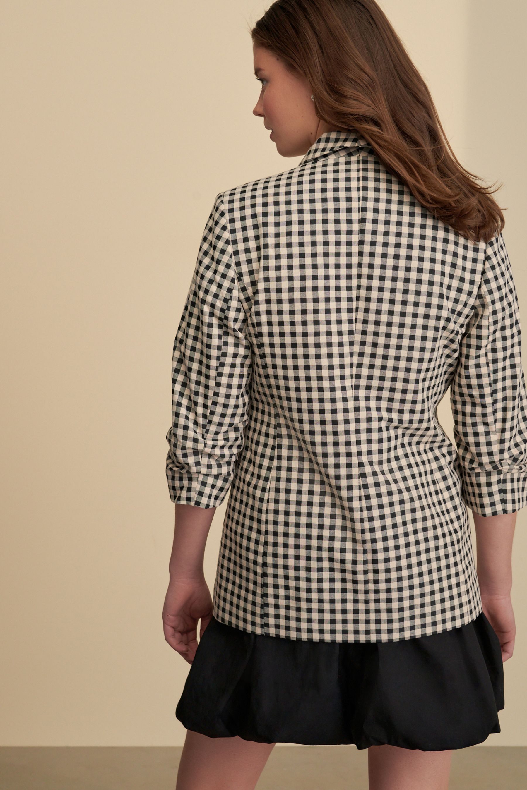 Next Jackenblazer Relaxed Fit Blazer mit Raffärmeln und Vichykaros (1-tlg) günstig online kaufen