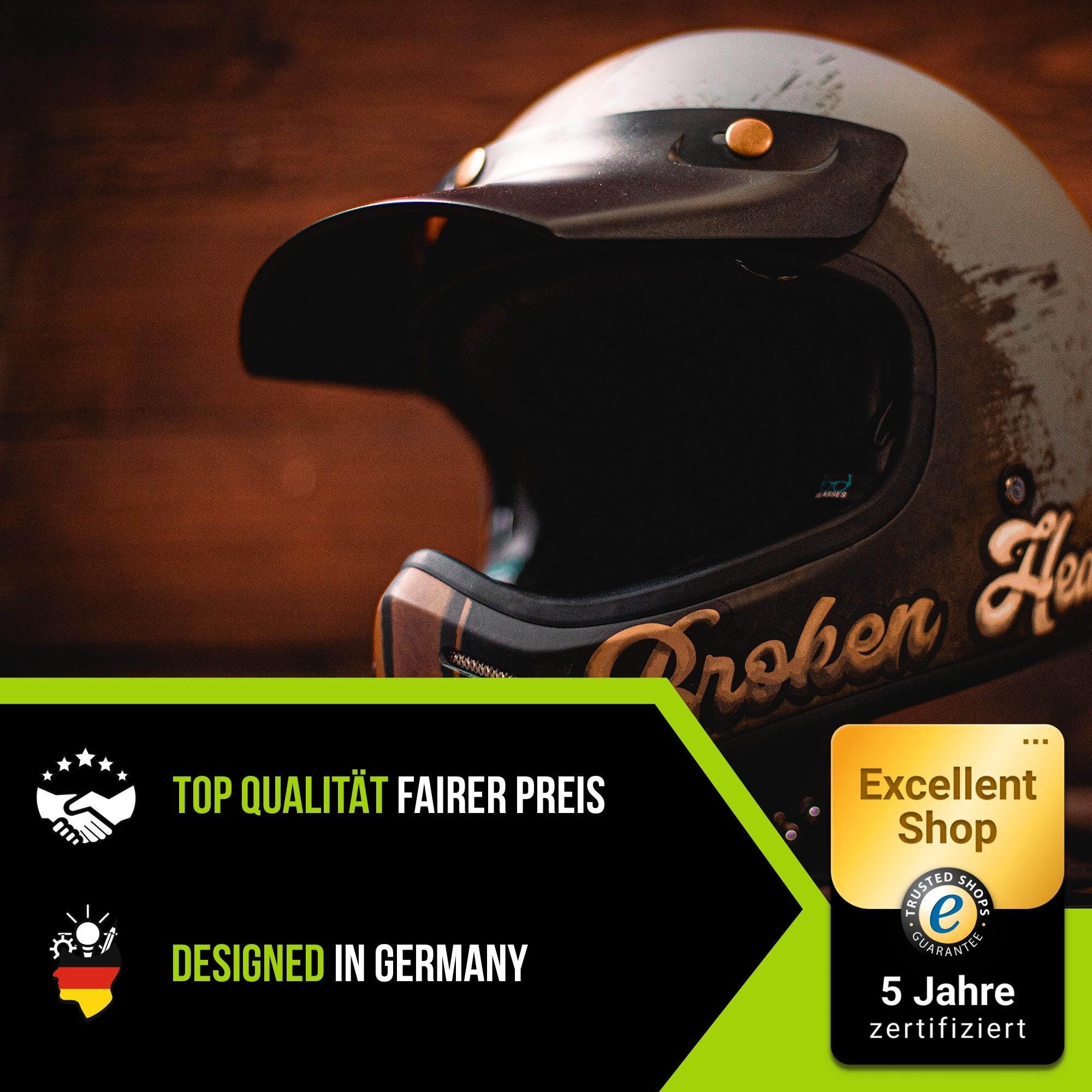 Broken Head Motocrosshelm Rusty Rebel, Old-School Optik