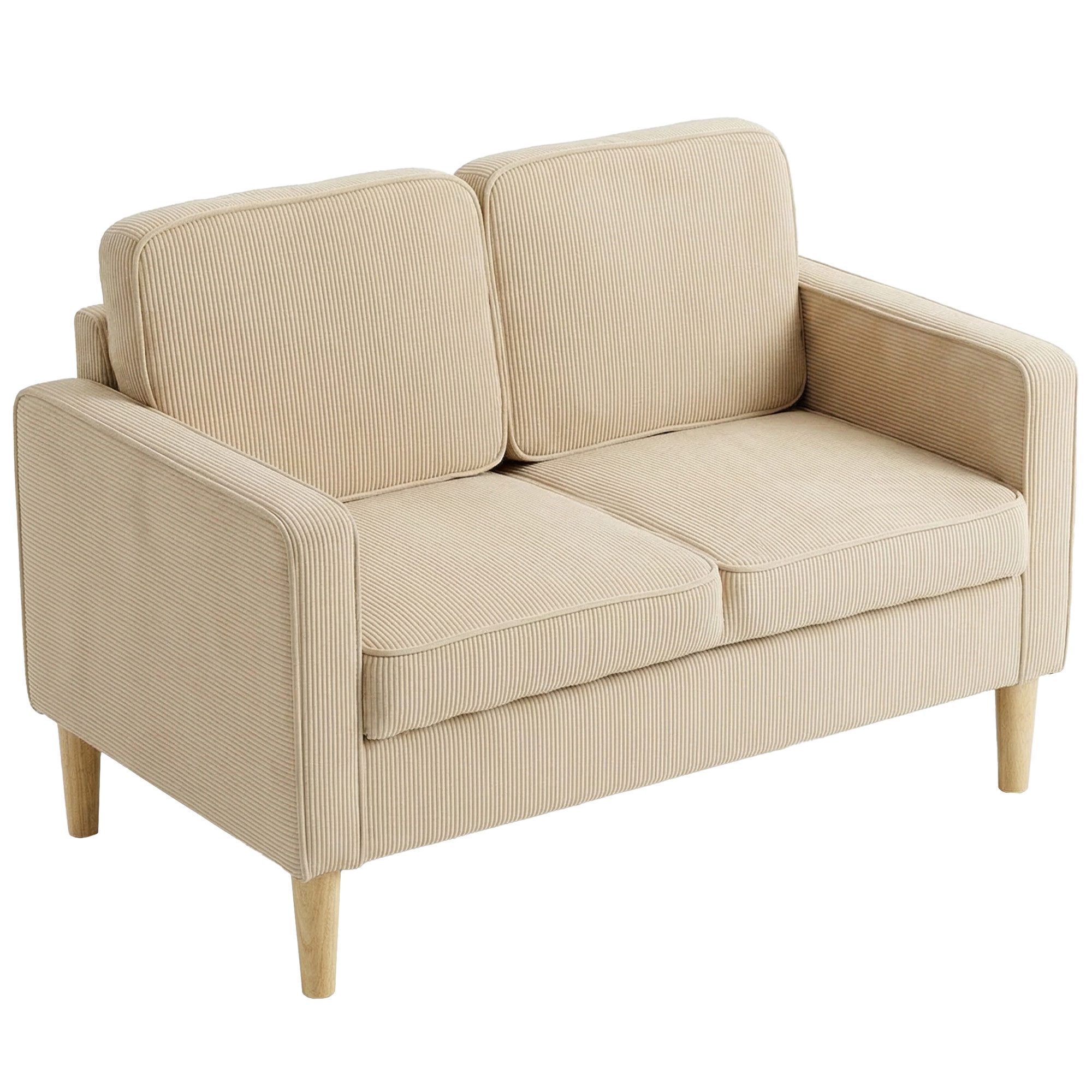 HOMCOM Loveseat Modern Polstersofa mit 2 Wurfkissen Stauraum Massivholzfüßen (Couch, 1-St., 2-Sitzer Sofa), aus Corduroy für Wohnzimmer, Schlafzimmer, Beige 117 x 63 x 79 cm