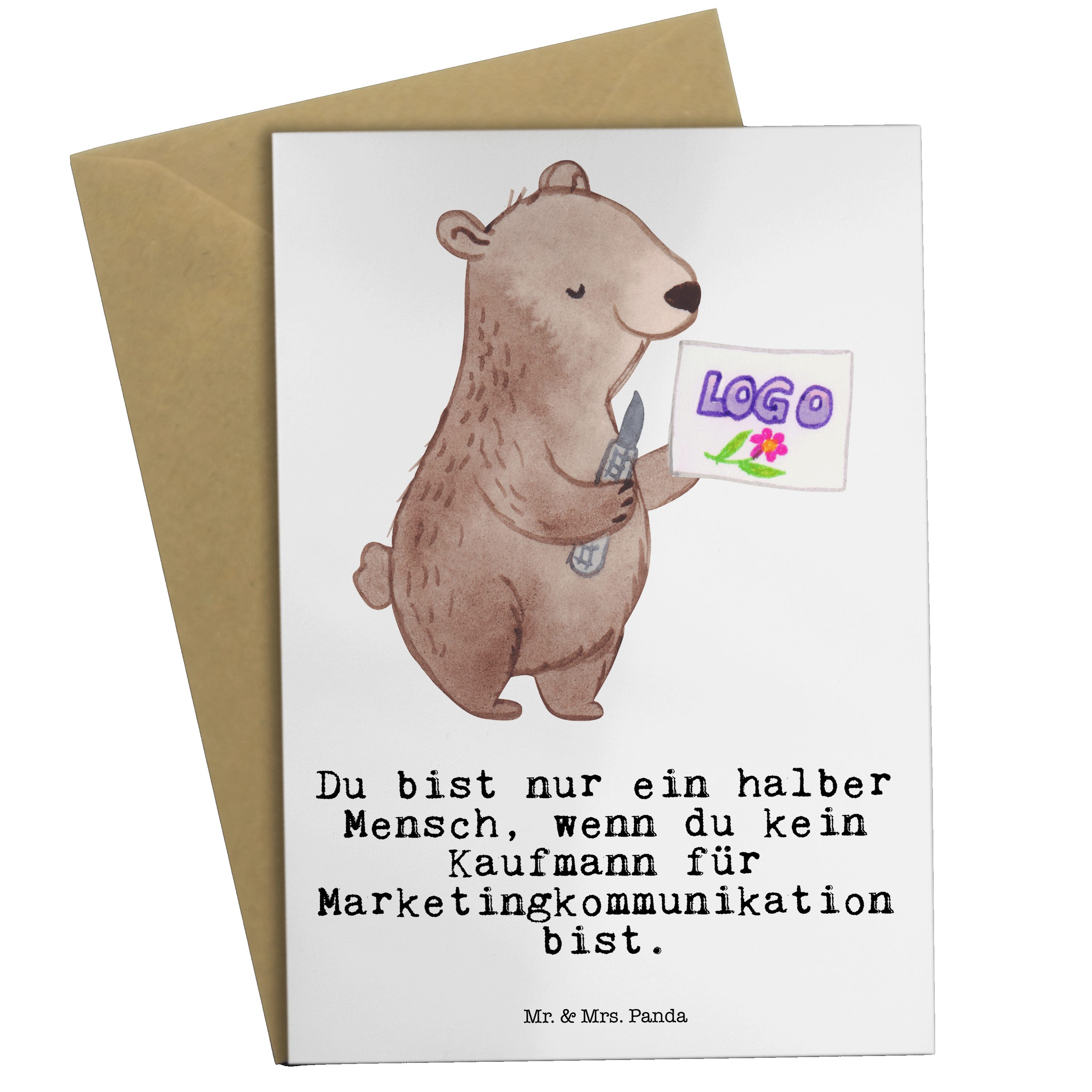 Mr. & Mrs. Panda Grußkarte Kaufmann für Marketingkommunikation mit Herz - Weiß - Geschenk, Kolle