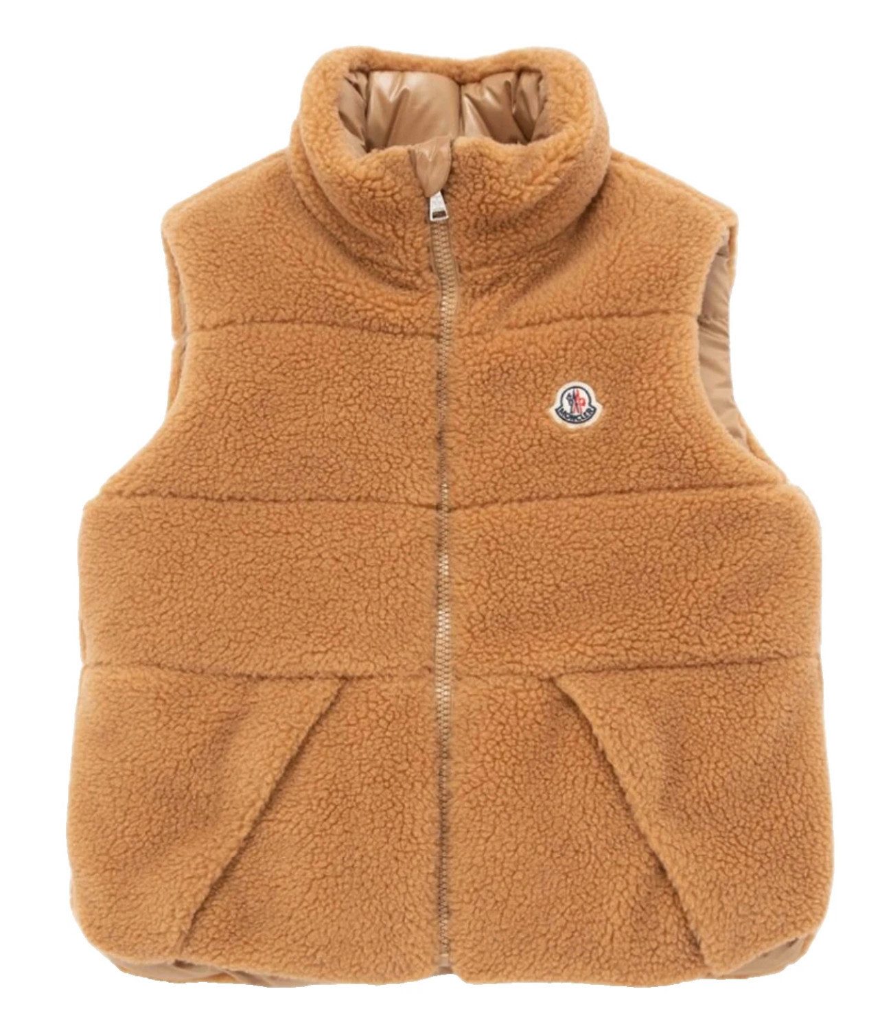MONCLER Daunenweste Kinder Wendbare Daunenjacke Tedy Gilet 12A Teddyfell-Look außen, glatten Material innen