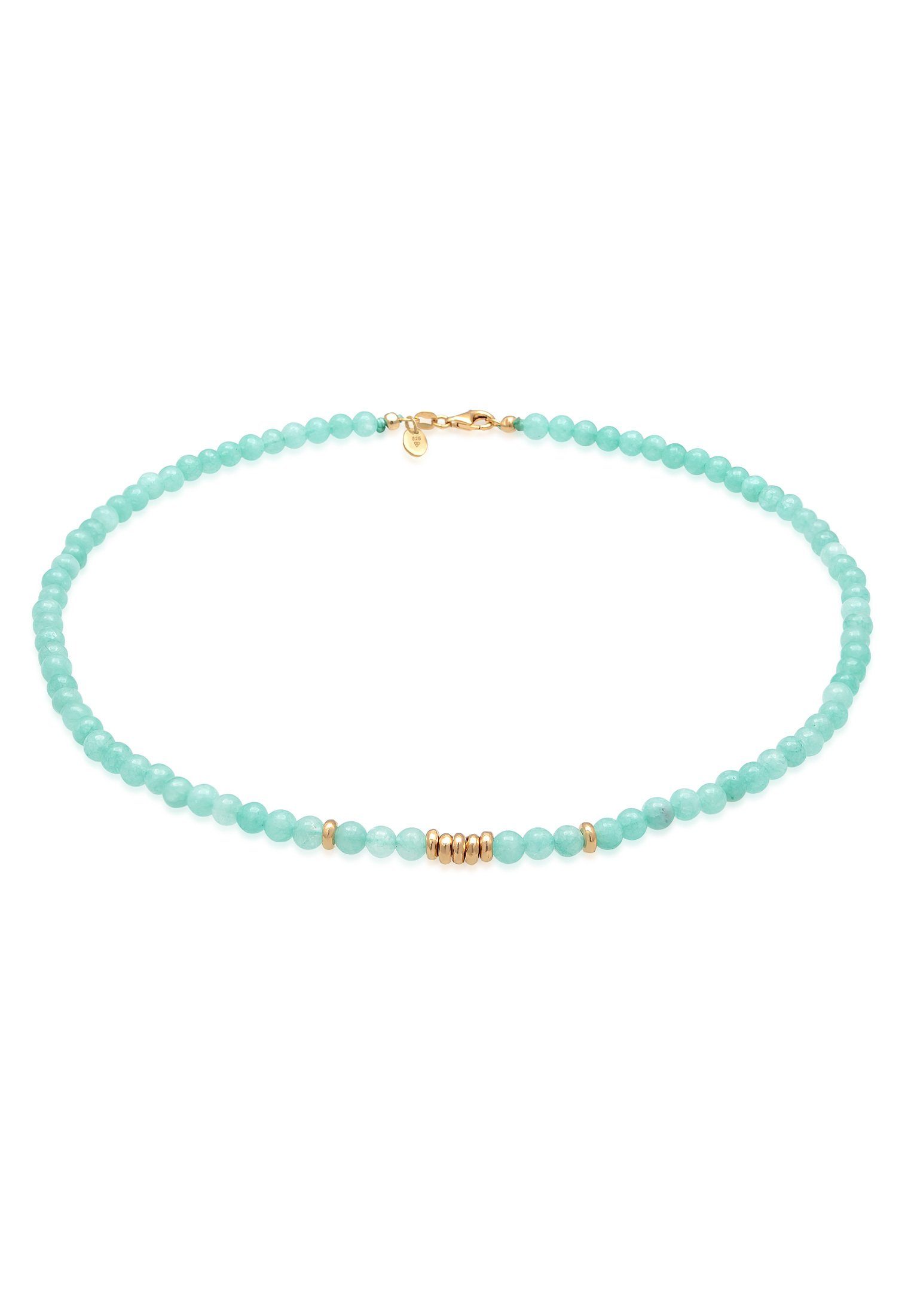 Valentinstagsgeschenk Elli Premium Kette mit Anhänger Amazonit Perlen Hellgrün Beads 925 Silber vergoldet, Kugel, blau