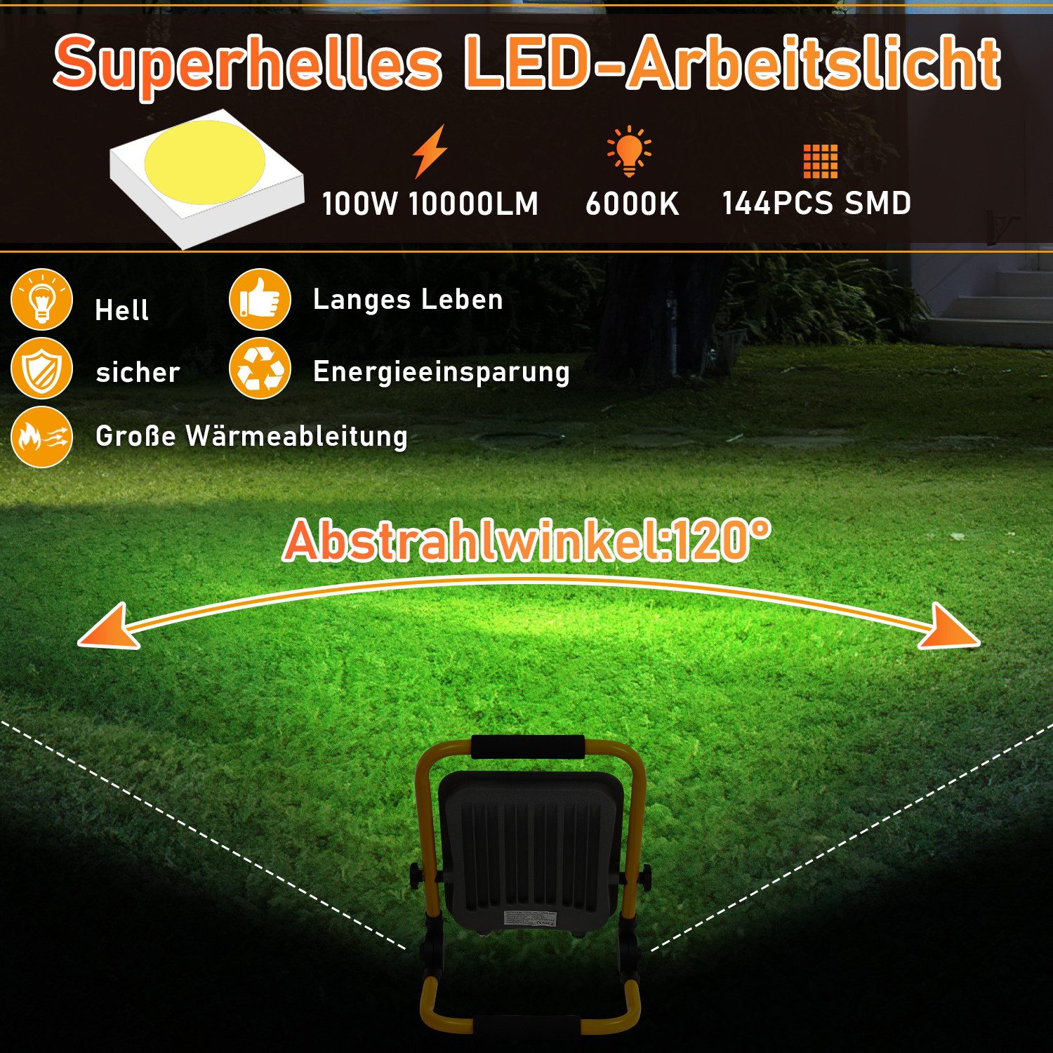Clanmacy LED Baustrahler LED Baustrahler LED Fluter mit Stativ Scheinwerfer Außen Strahler 100W – Bild 3 von 5