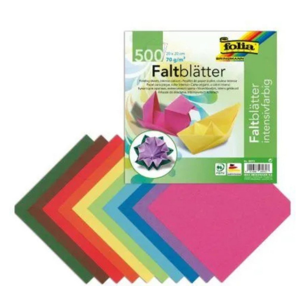 Thumbnail - Folia Bastelkartonpapier FOLIA 8970 Faltblätter 20x20cm 500 Blatt, Großpackung in bunten Farben