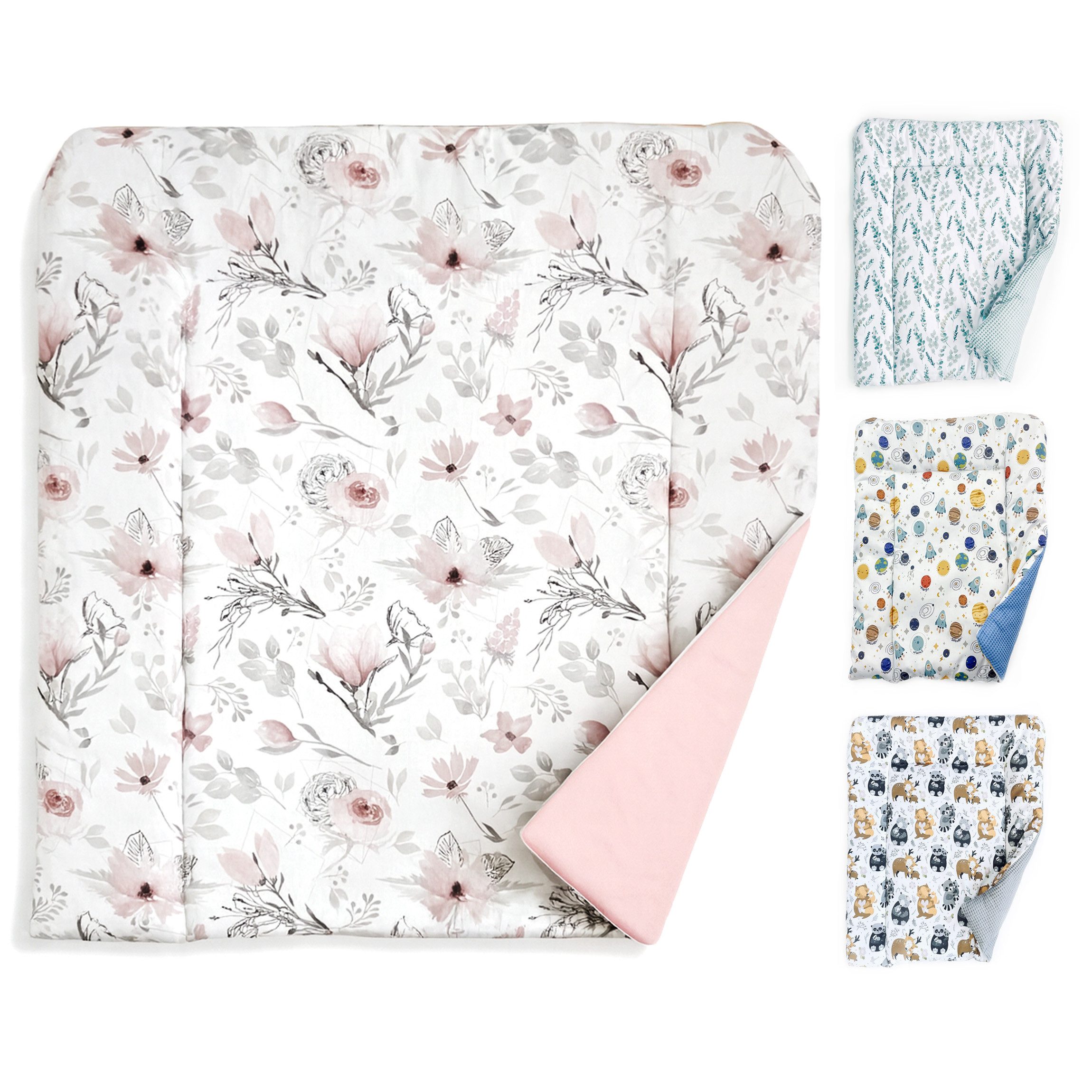 BABEES Wickelauflage 75x75 cm Baby Wickelunterlage Wickeltischauflage 100% Baumwolle Velvet, weiche Unterlage zum Windeln Wechseln Wickelaufsatz Wickelmatte Blumen