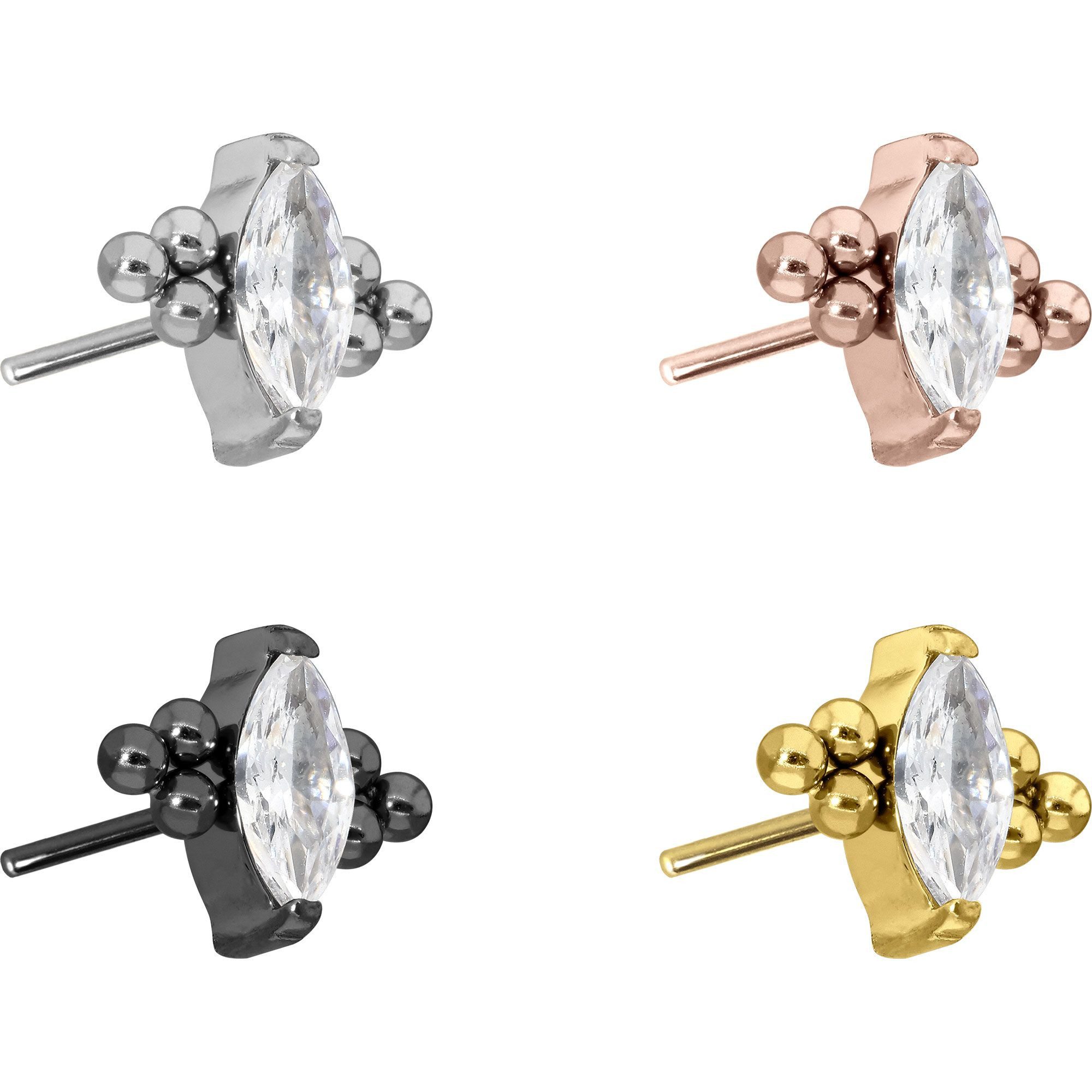 PIERCINGLINE Piercing-Set Titan Aufsatz mit Push Pin KRISTALLTROPFEN + 6 KUGELN (Push Pins, 1-tlg)